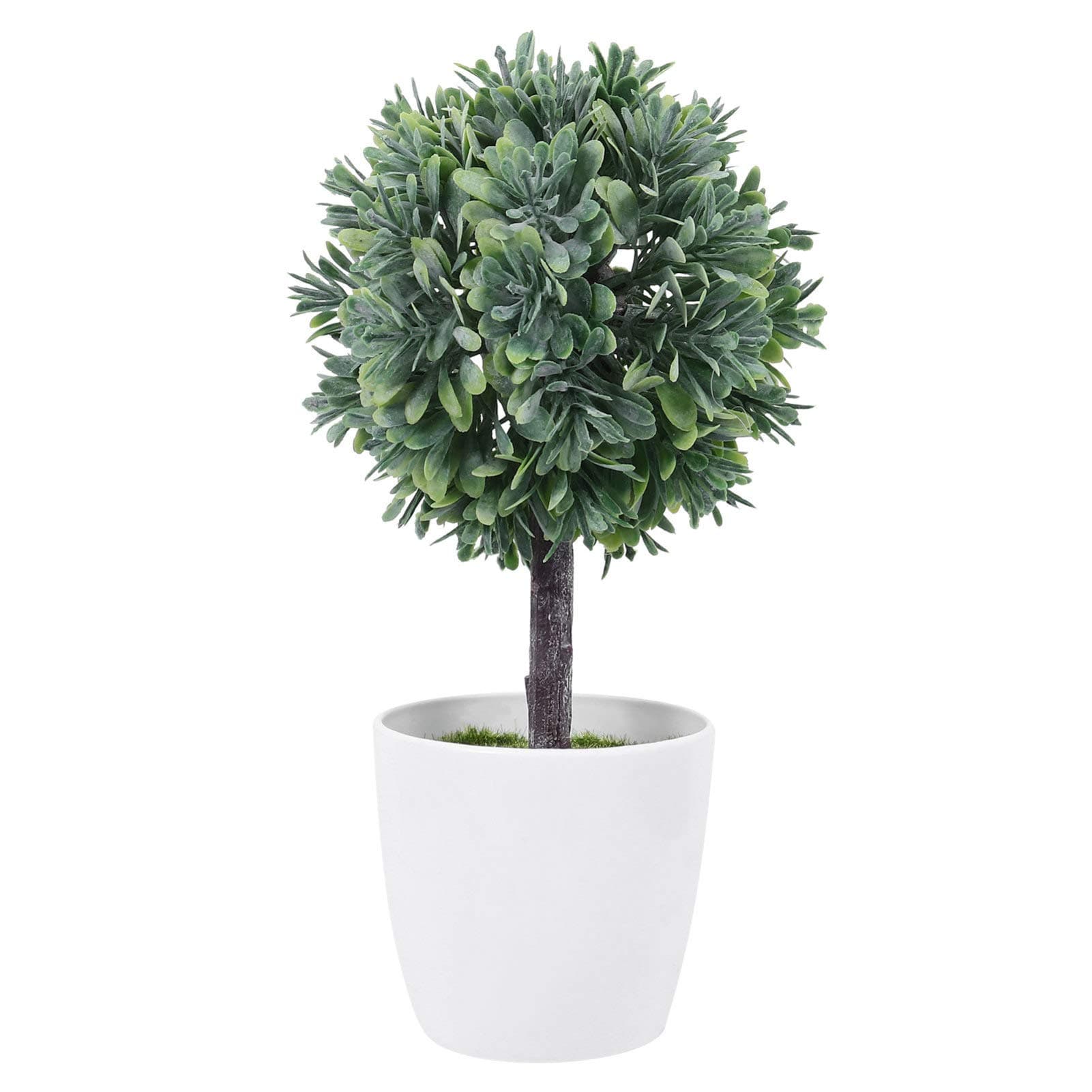 Cabilock Artificial Plants Potted Artificial Boxwood Topiary Tree Artificial Ball Shaped Tree Fake Fresh Grass Flower in White Plastic Pot for Home Office Garden Yard Outdoor