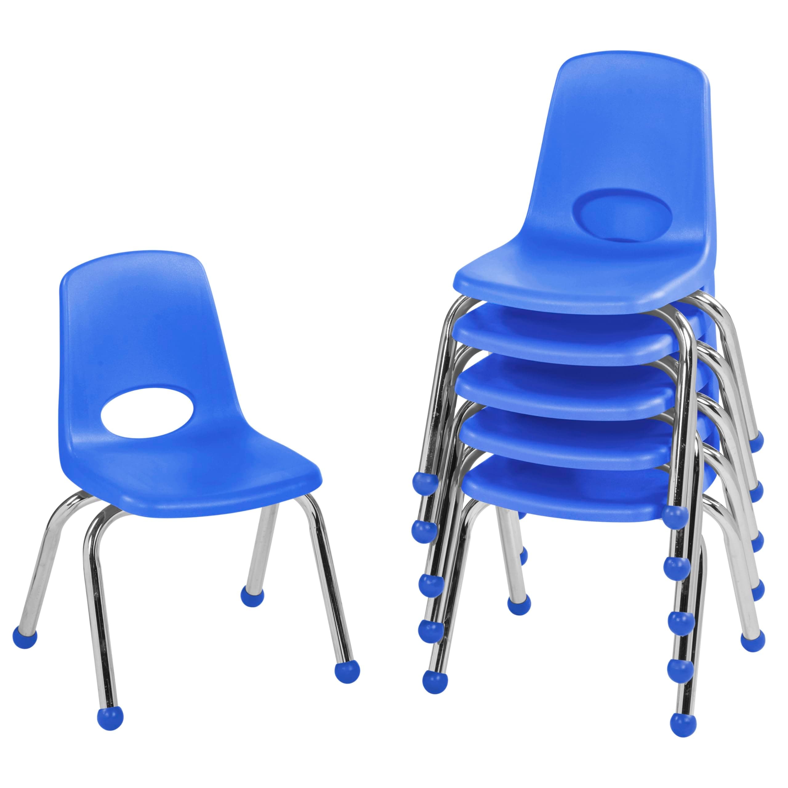FDP 12" School Stack Chair,Stacking Student Seat with Chromed Steel Legs and Ball Glides For In-Home Learning or Classroom - Blue (6-Pack), 10359-BL