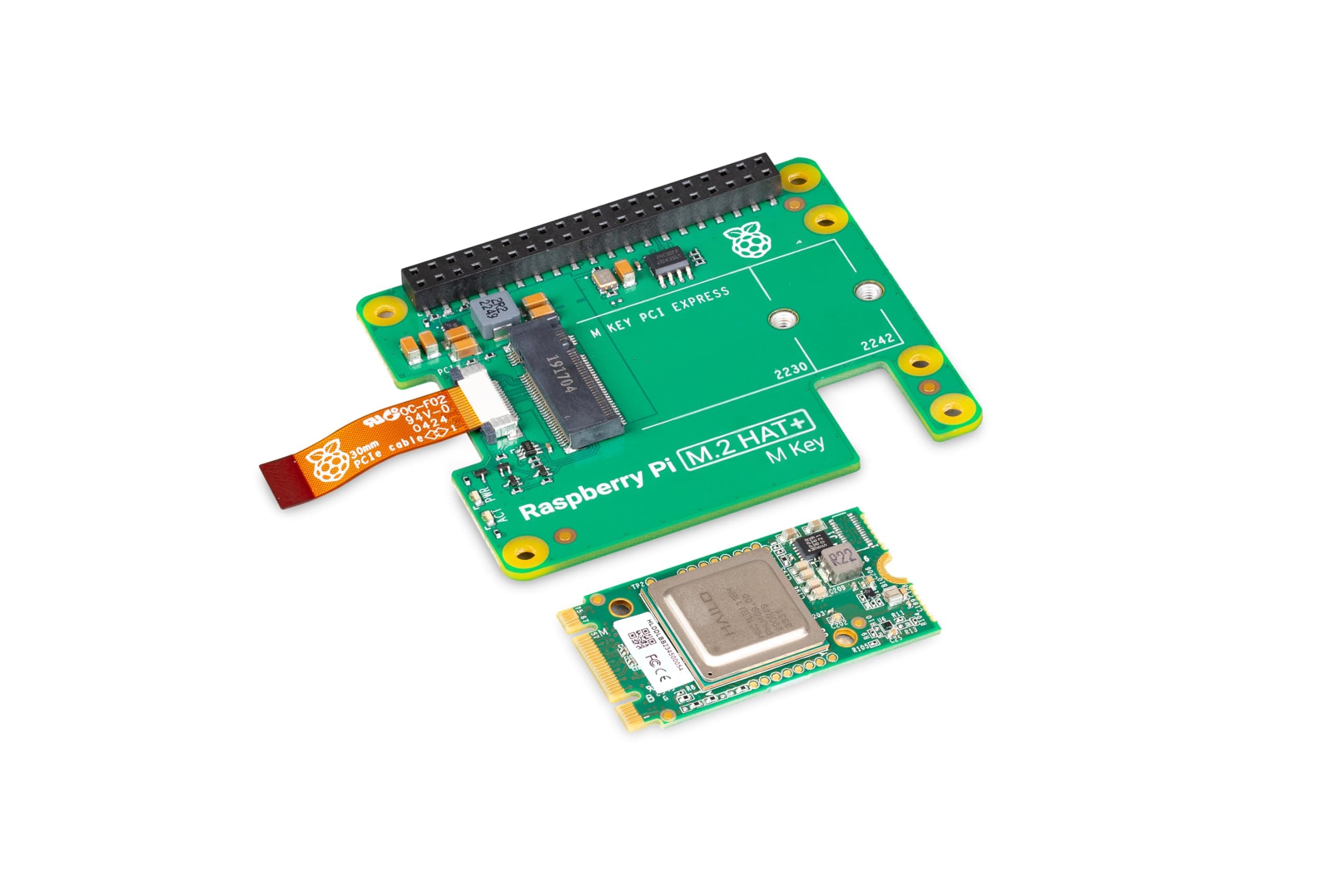 Raspberry Pi AI Kit: M.2 HAT+, Hailo AI Module, 16mm Header, Spacers, Screws - Bluetooth Connectivity - Single Board Computer