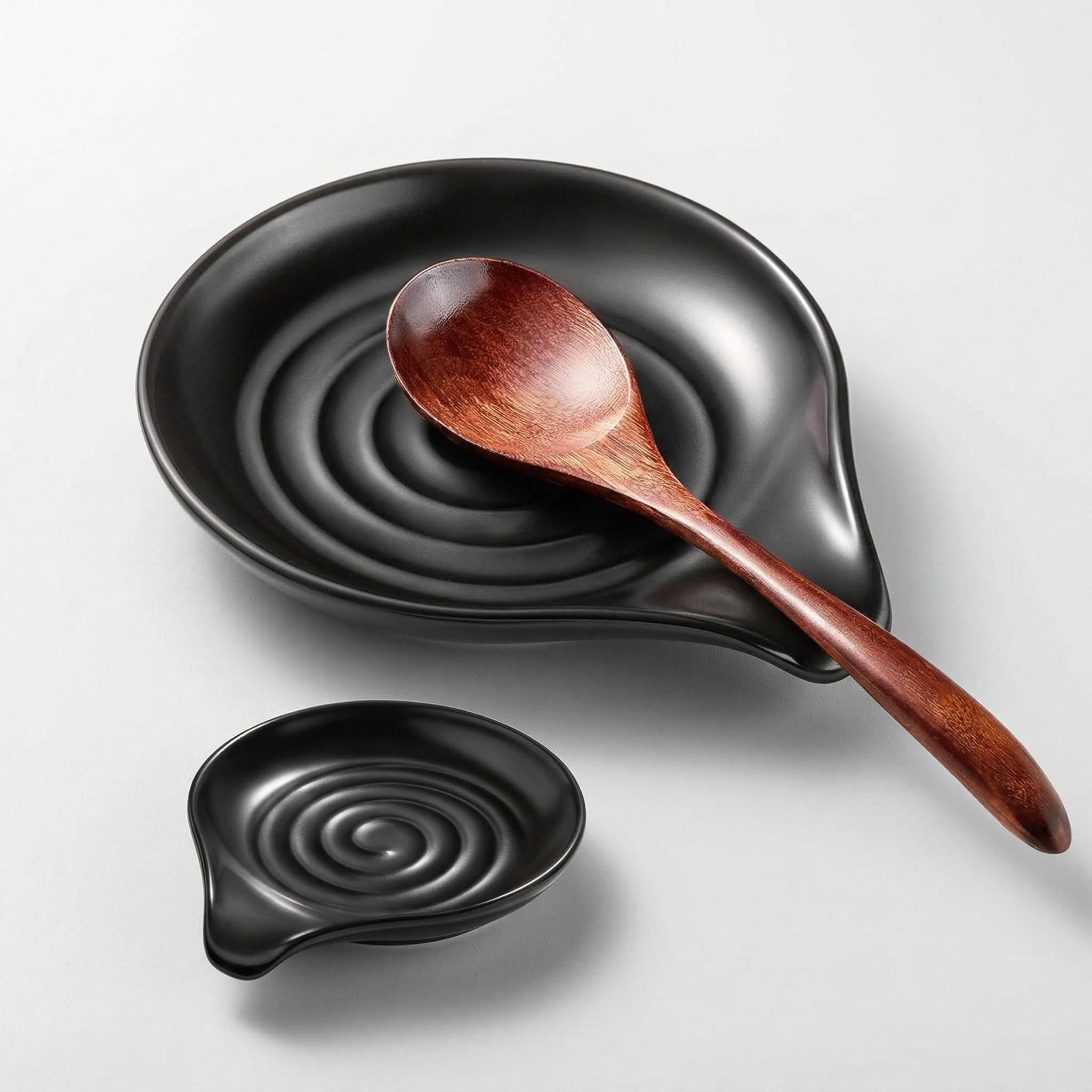 Gencywe Spoon Rest for Stove Top, 6.1" Large Ceramic Spoon Holder for Kitchen Counter Decor, Heat-Resistant Cooking Utensil Rest, Coffee Spoon Holder, Black Kitchen Spoon Rest for Spoon Ladle Spatula