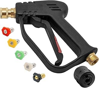 – 4000PSI High Pressure Washer Gun with 5 Water Nozzle Tip, Cleaner Gun Car Wash Water Gun for Car Cleaning (M22 14MM Hose Connector & karcher Quick Connector)