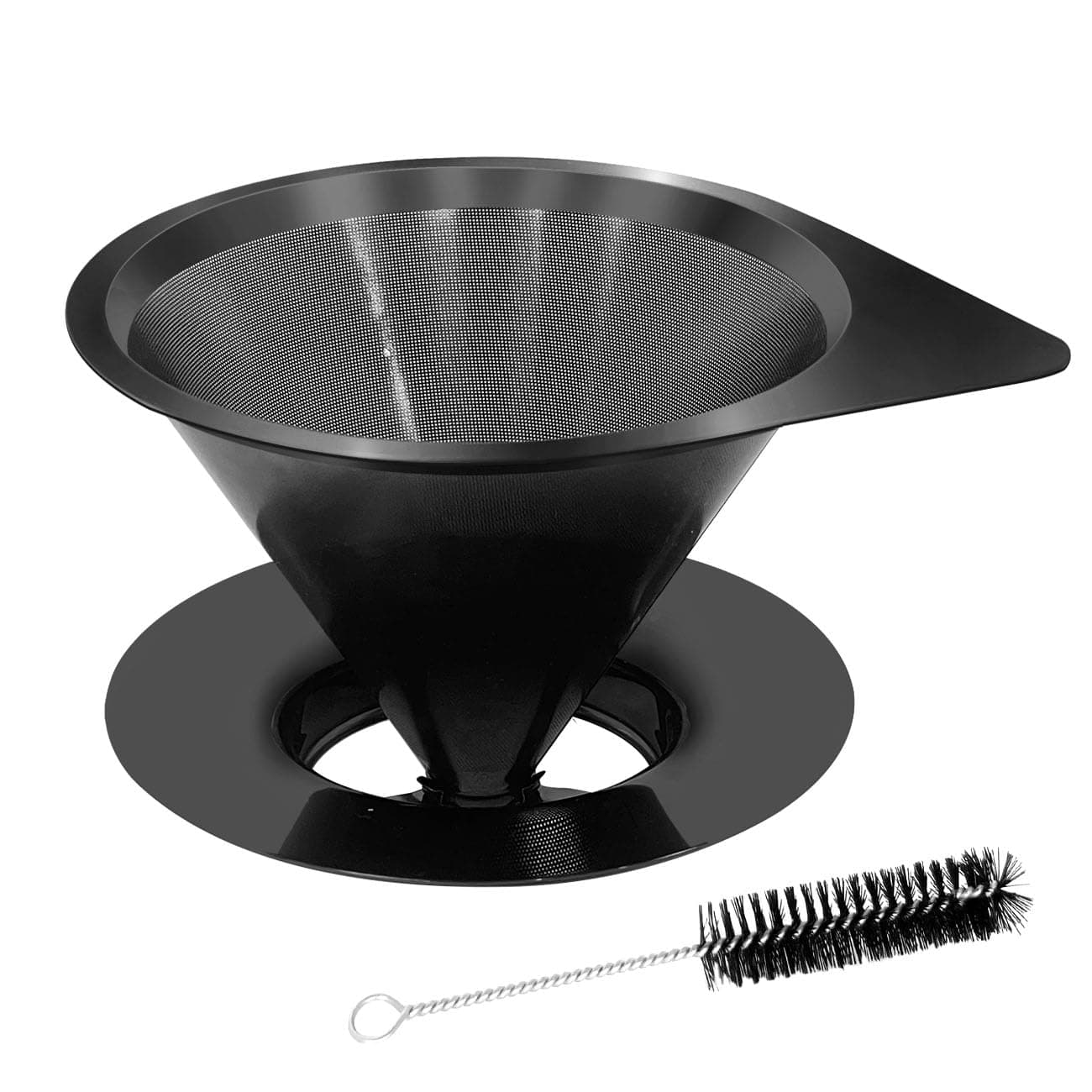 LHS Pour Over Coffee Dripper Reusable Coffee Filter Paperless Coffee Filter Stainless Steel Pour Over Coffee Maker Cone Coffee Dripper for 1-2 Cup,Black