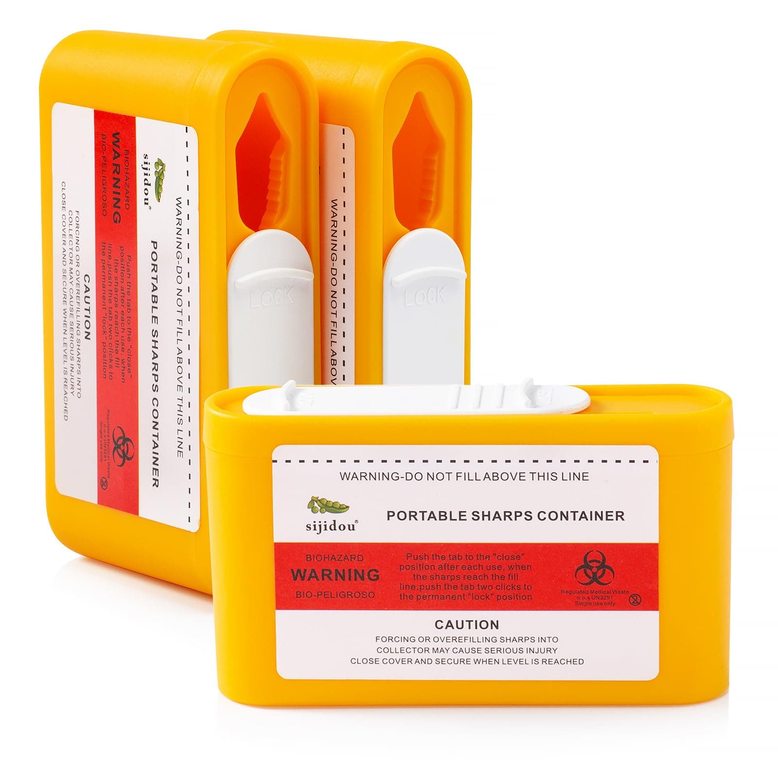 Portable Sharps Container Designed for Safe and Easy Disposal of Insulin Needles, Pen Needles, and Other Sharps While Traveling or at Home (3 Piece)