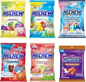HI-CHEW Variety Mix, Pack of 6 Bags Including Salted Caramel - 15 Flavor Assort Sweet and Sour Chewy Fun Soft Candy Variety Pack - Immensely Juicy Fruity Flavors - Individually Wrapped for Sharing