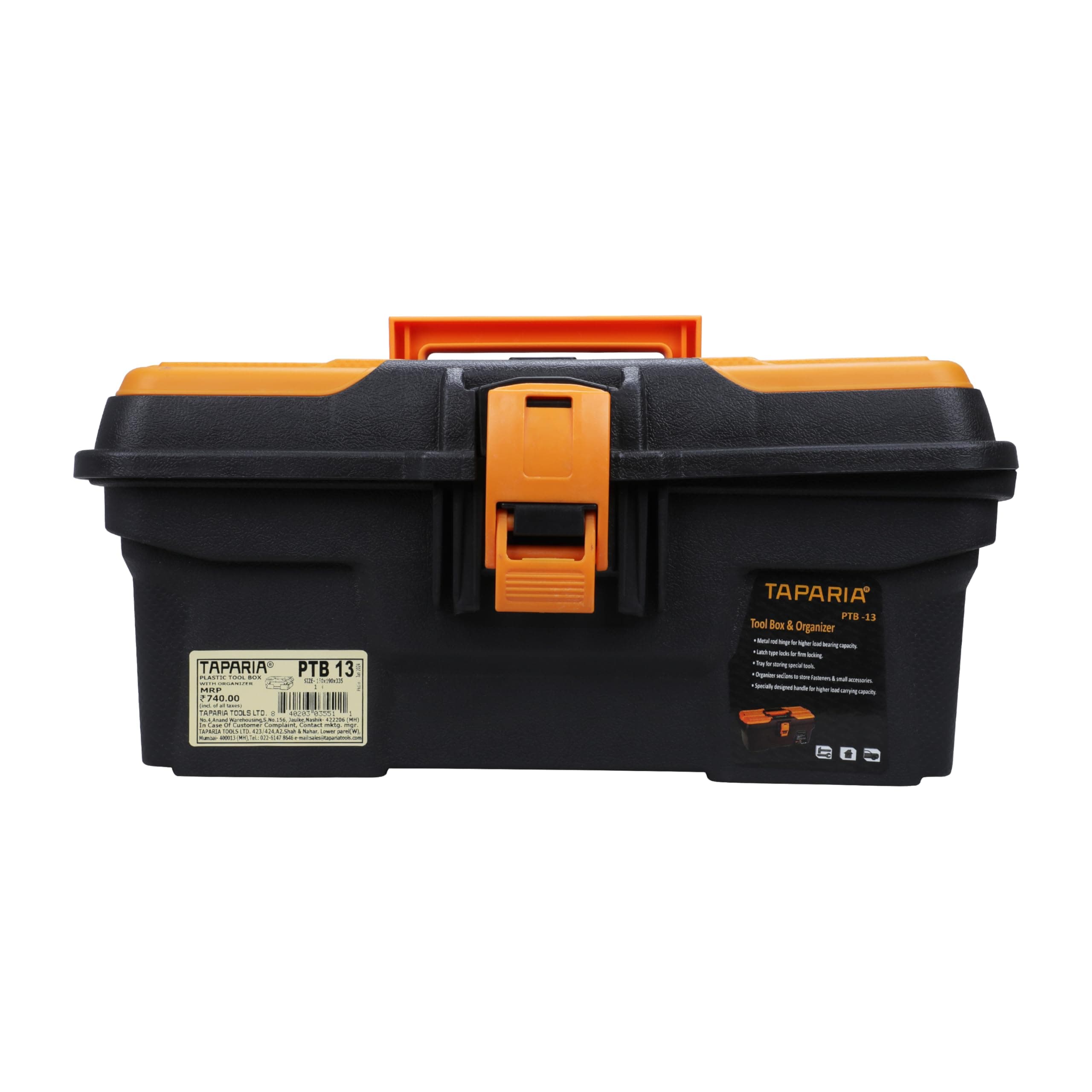 PTB13 Compact Plastic Tool Box with Organizer (Orange and Black)