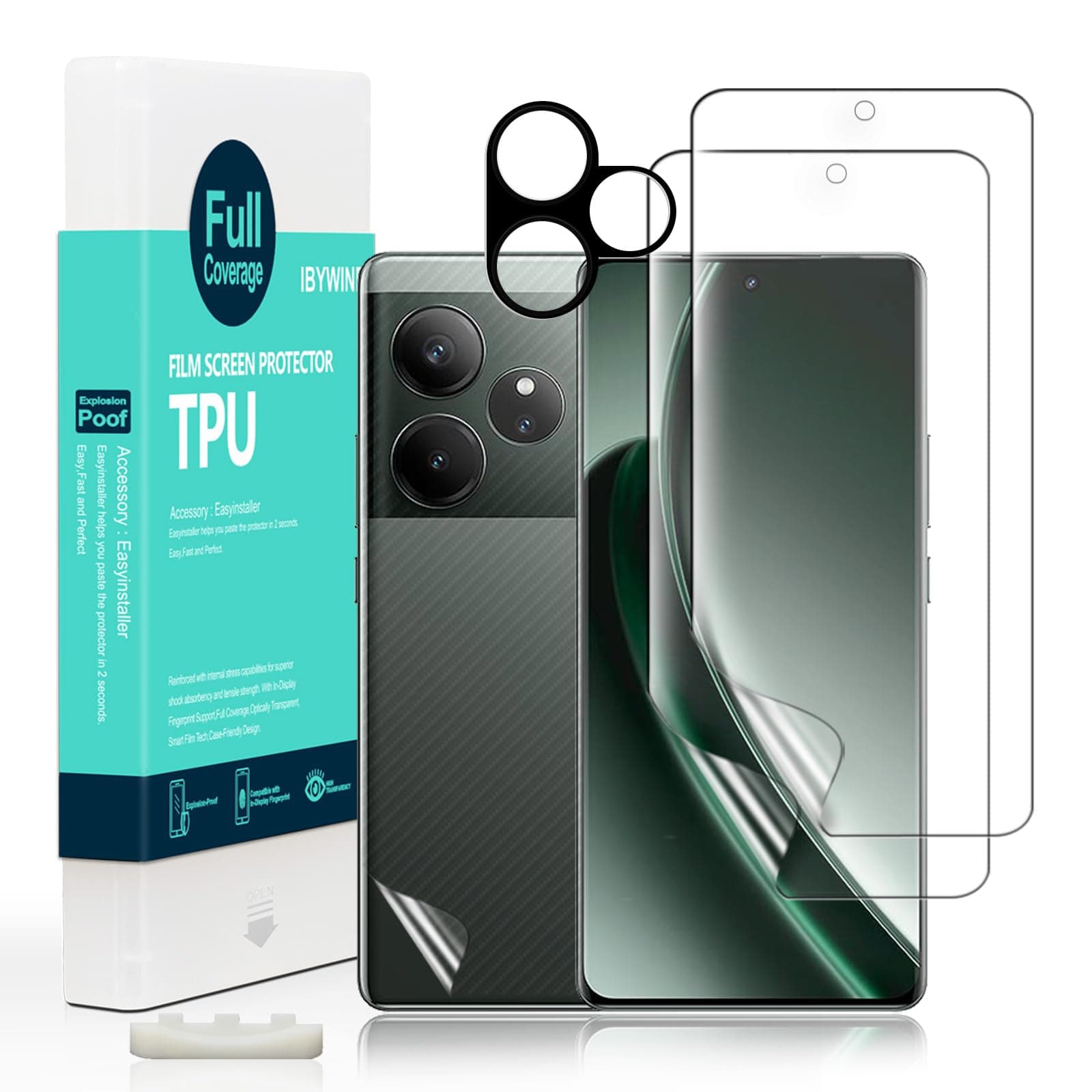 Ibywind 2 Pcs Screen Protector For Realme GT 6 5G/GT 6T 5G 6.78",Flexible TPU Film,With 1Pc Camera Lens Protector,1Pc Back Film[Easy to install,Fingerprint Reader,Bubble Free,Case Friendly]