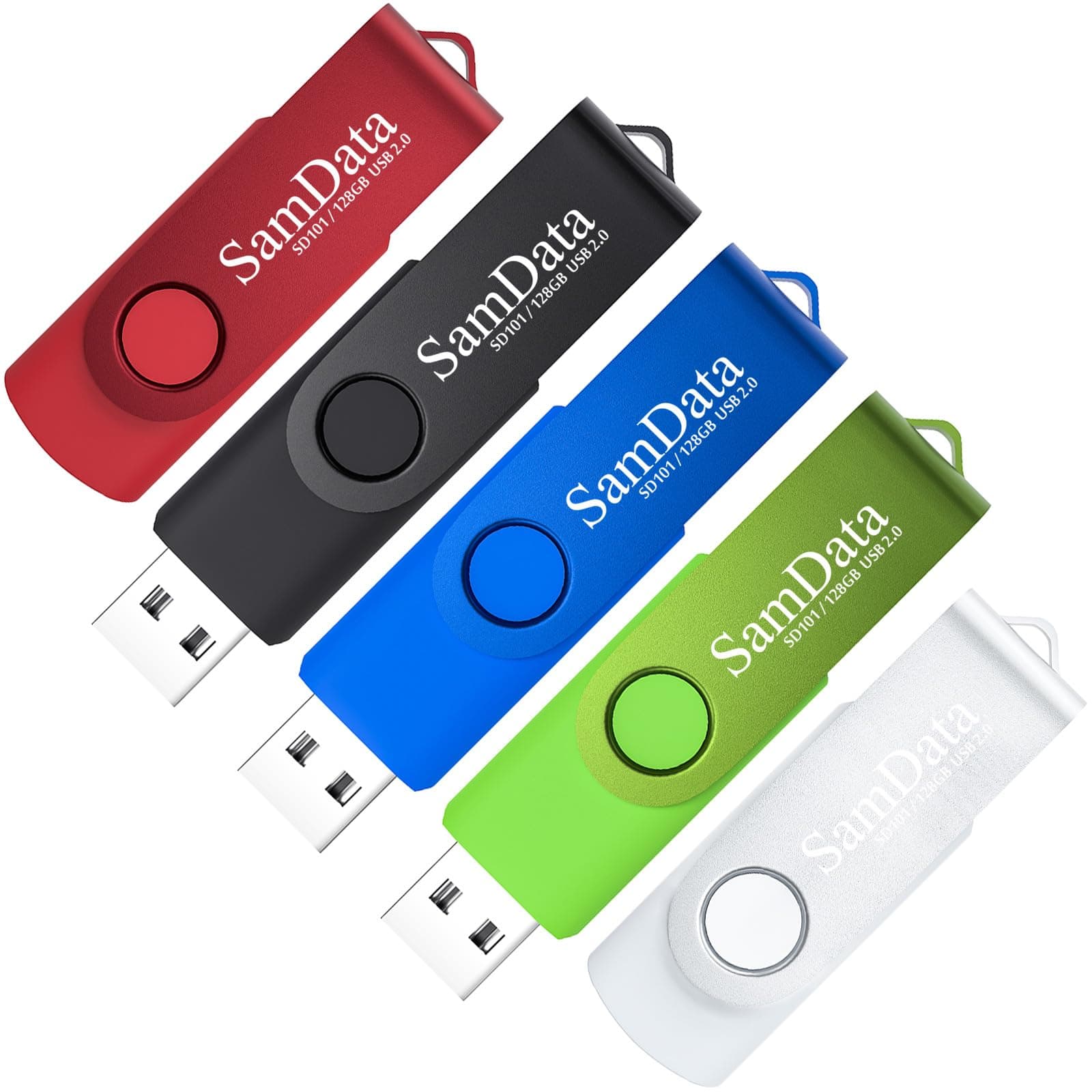 128GB USB Flash Drives 5 Pack 128GB Thumb Drives Memory Stick Jump Drive with LED Light for Storage and Backup (5 Colors: Black Blue Green Red Silver)