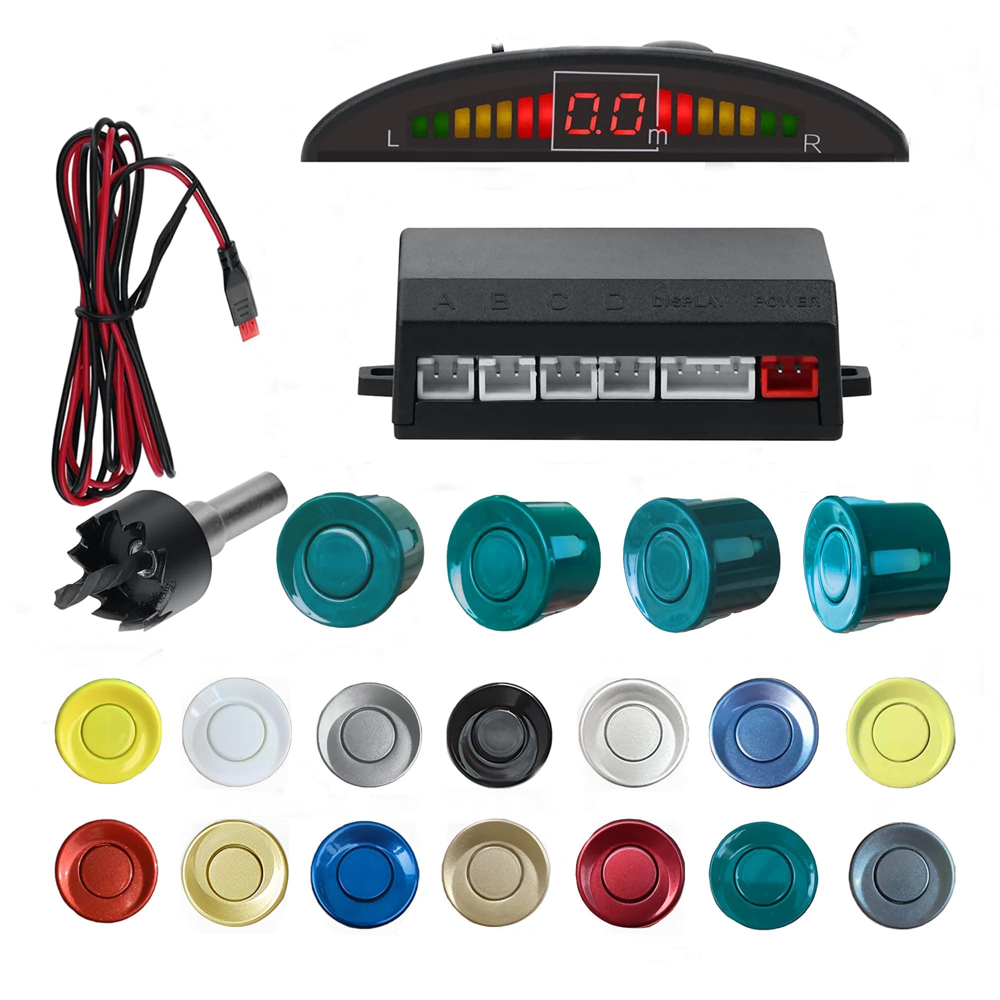 16 Color Options Parking Sensor Kit Backup Sensor Kit Reverse Sensor for Car Sensore de Reversa para Carro Adjustable Alarm Sound Professional Safety System（Green）