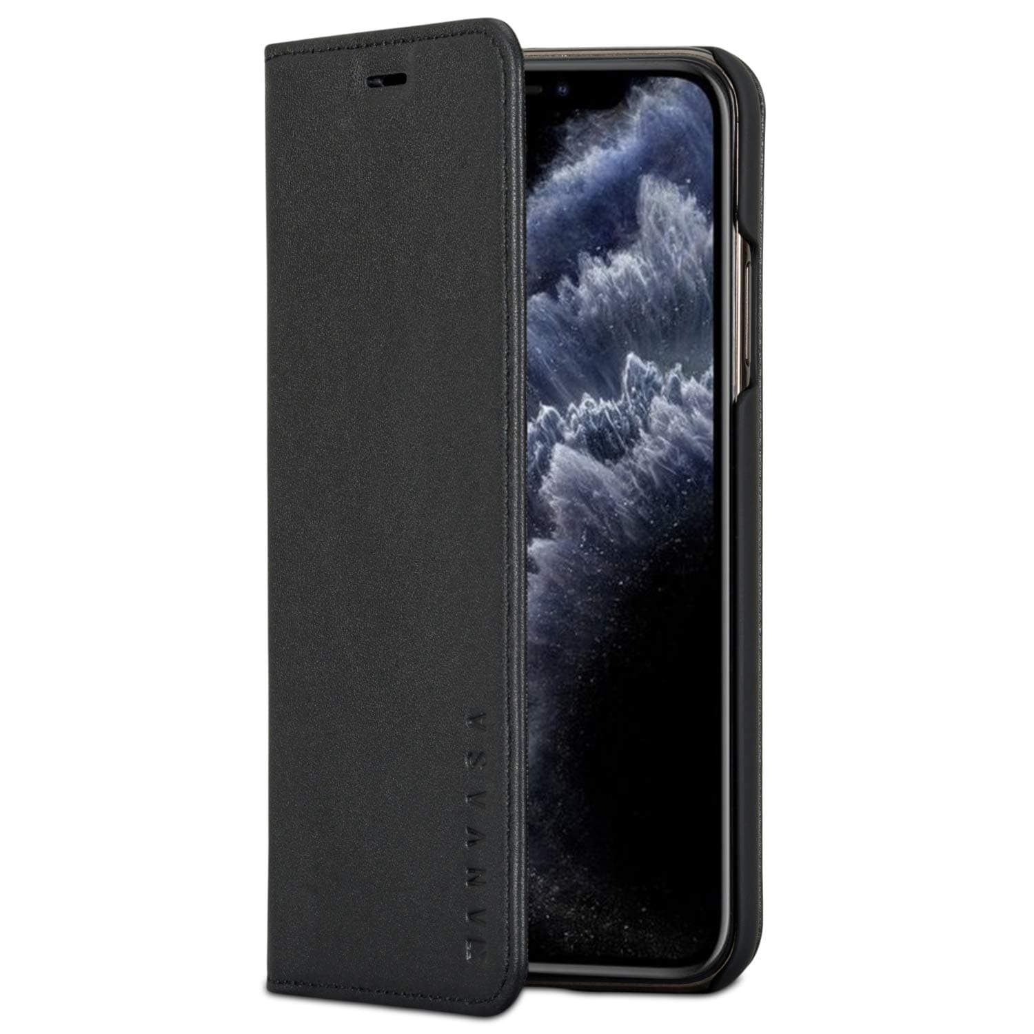 KANVASA iPhone 11 Pro Max Leather Case Flip Cover Black Pro Premium Genuine Leather Wallet Book Folio Case for the Original Apple iPhone 11 Pro Max (6.5") - Ultra Thin with Magnetic Closure
