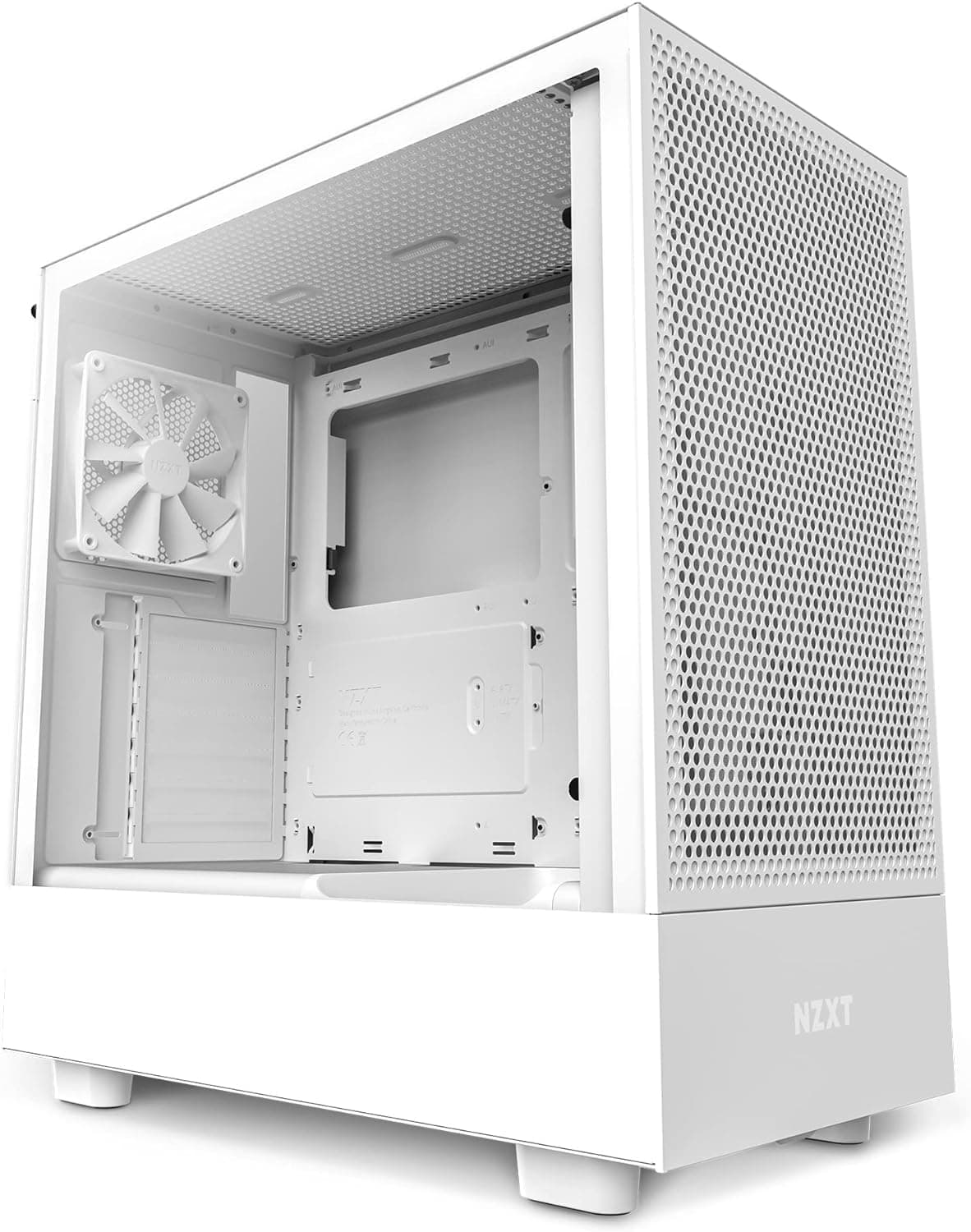 NZXT H5 Flow Compact Mid-Tower Airflow Computer Case/Gaming Cabinet - White | Support : Mini-ITX, Micro-ATX, ATX, and EATX | Pre-Installed 1 x 120mm Rear Fan and 1 x 120mm Bottom Fan - CC-H51FW-01