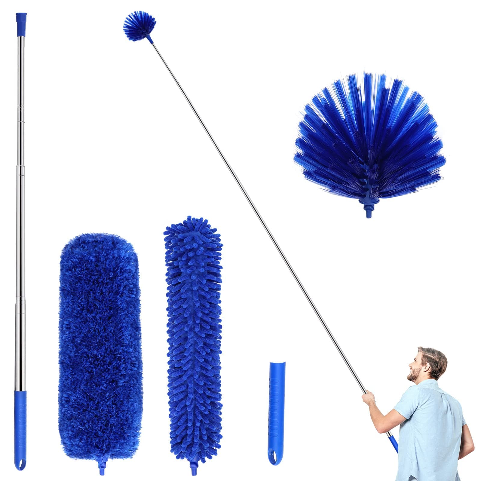 - Duster, Microfiber Dusters with 2 Handle Sets, Durable 15-98.1 Inches Long Telescopic Rod, Washable, Feather Dusters for Cleaning Cobweb and Ceilings Fans, 5 Pack (Blue)