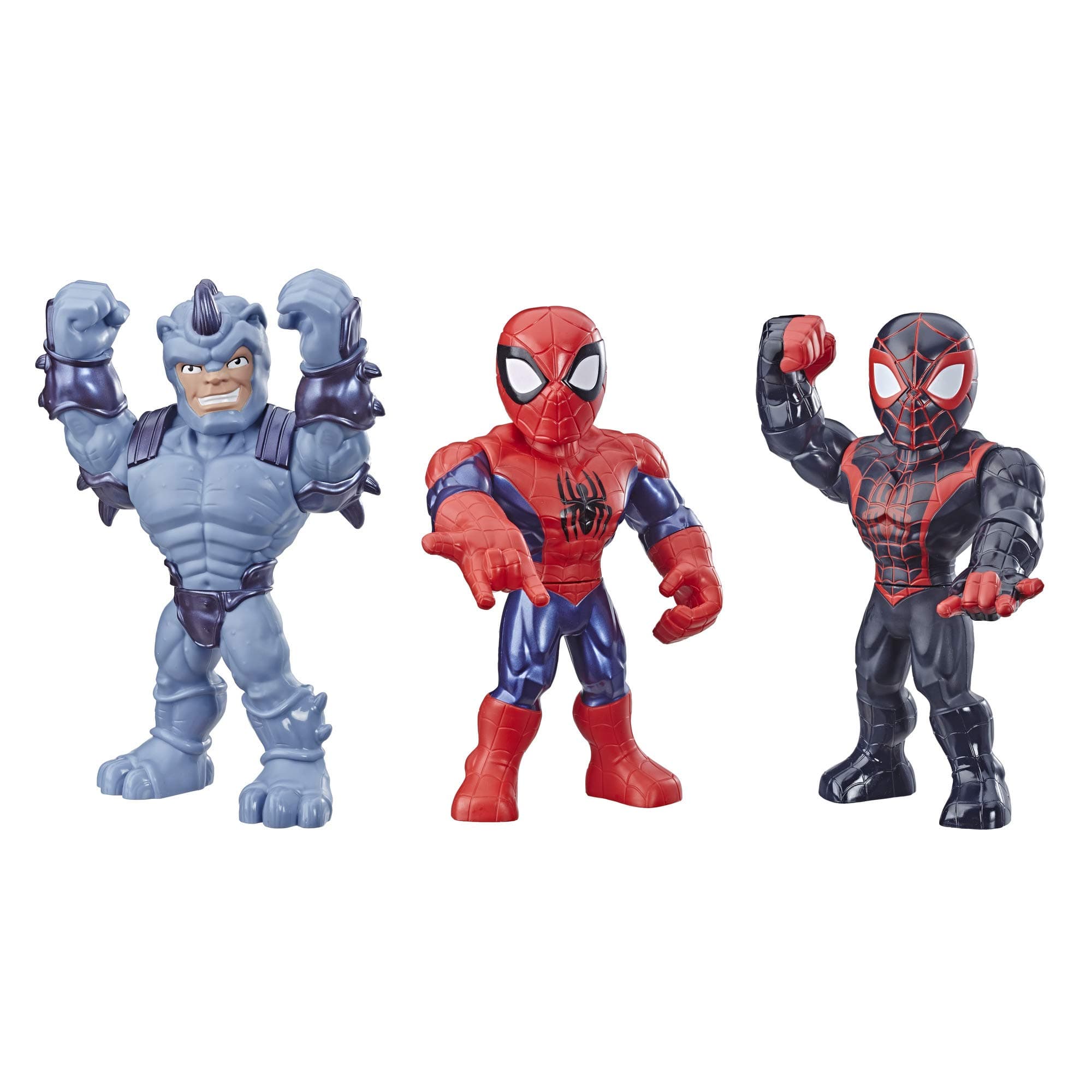 Playskool Heroes Mega Mighties Marvel Super Hero Adventures Web Warriors 3 Pack, Spider-Man, Kid Arachnid, Marvel’s Rhino, 10" Figures, Kids Ages 3 & Up