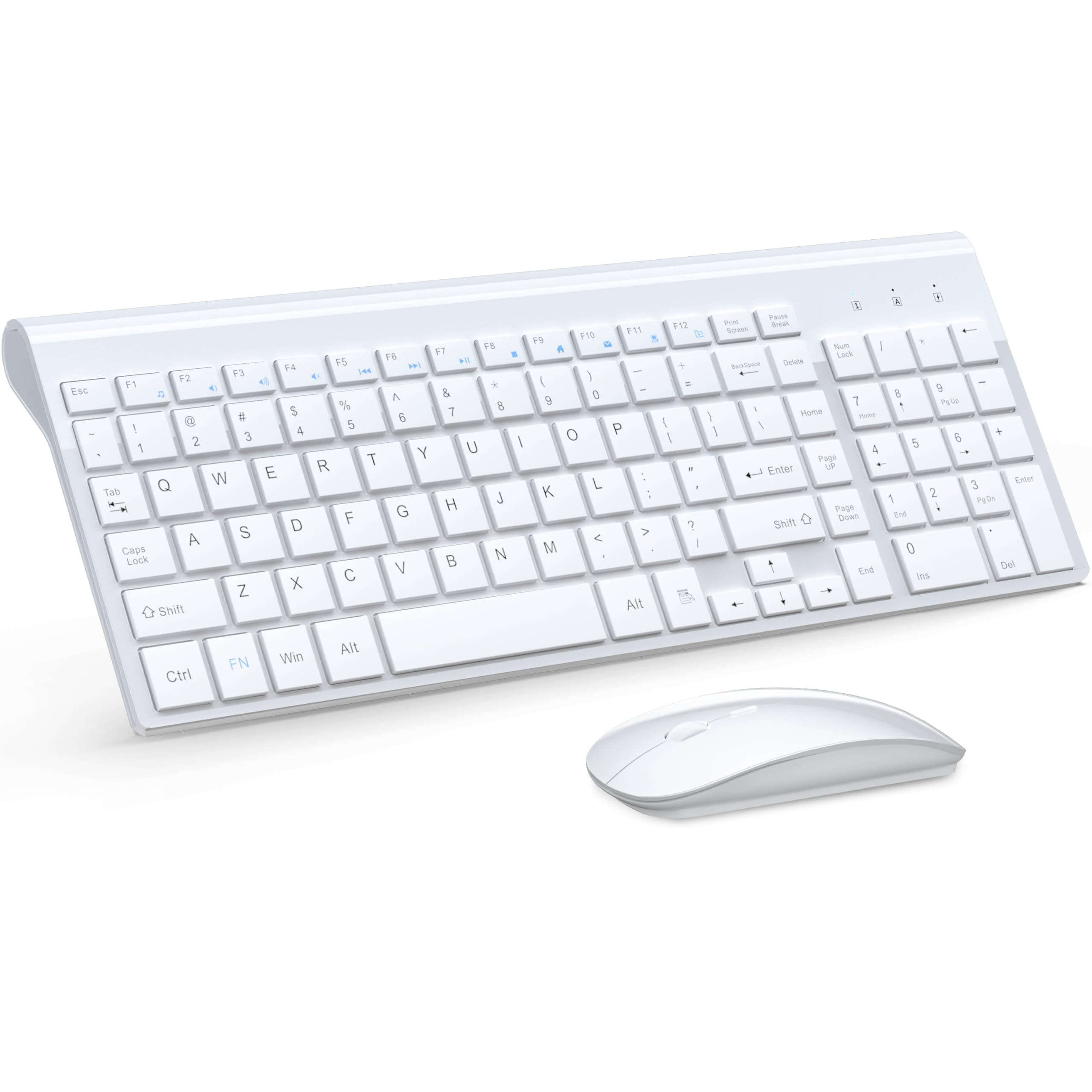 Wireless Keyboard and Mouse Ultra Slim Combo, TopMate 2.4G Silent Compact USB 2400DPI Mouse and Scissor Switch Keyboard Set with Cover, Batteries Included, for PC/Laptop/Windows/Mac - White