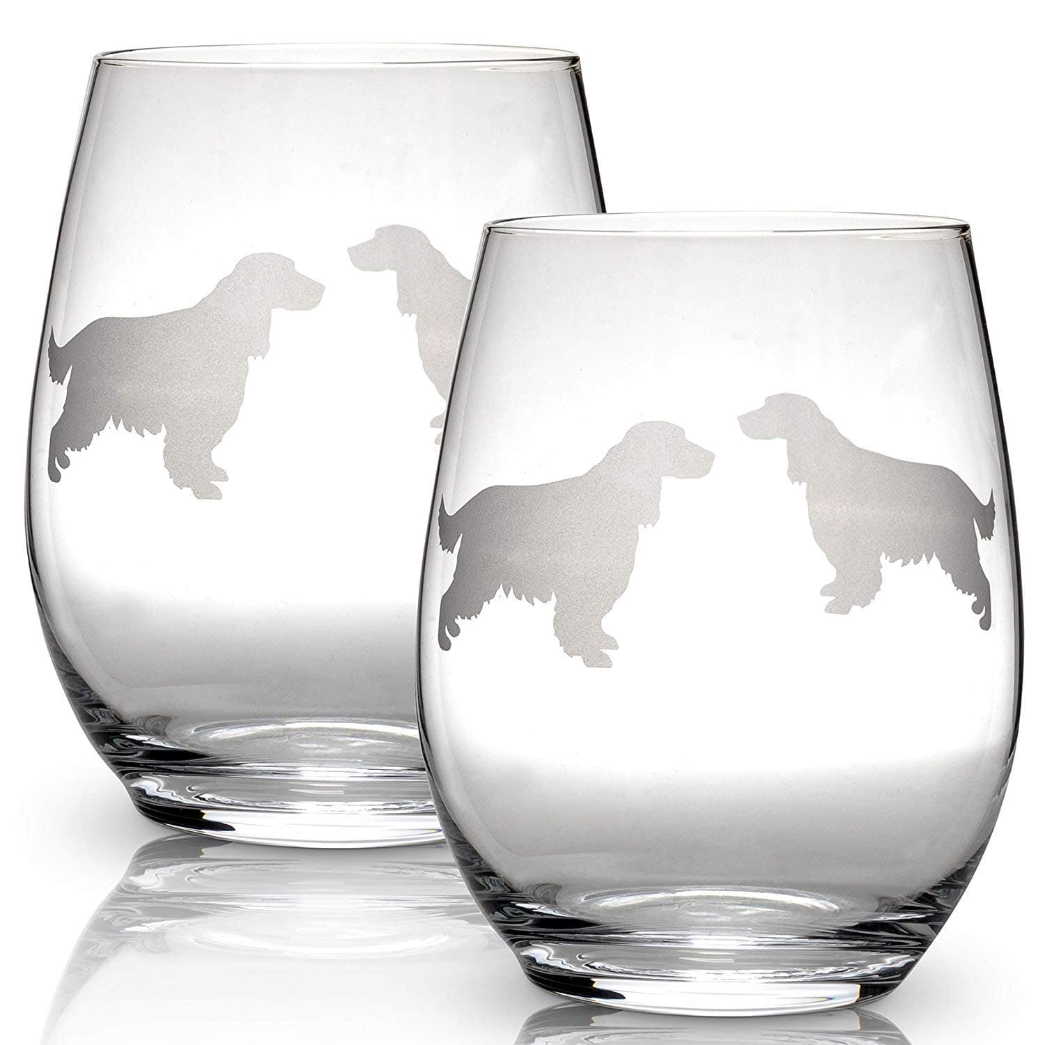 Cocker Spaniel Stemless Wine Glasses (Set of 2) | Unique Gift for Dog Lovers | Hand Etched with Breed Name on Bottom