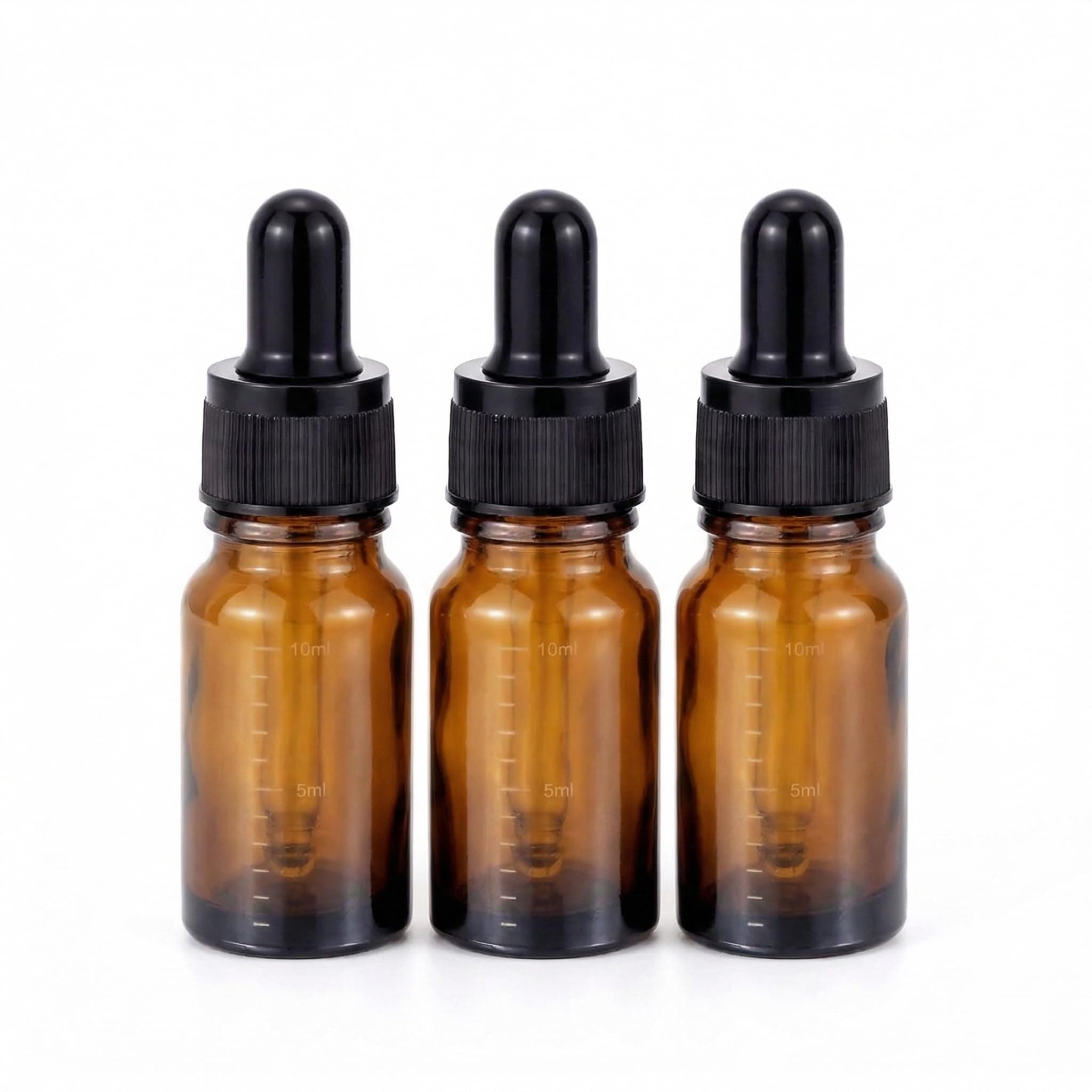 3 Pcs Empty Refillable Amber Glass Graduated Dropper Bottle Essential Oil Cosmetics Elite Fluid Container Jar Pot Holder with Glass Pipette Dropper (10ml/0.34oz)
