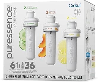 Cirkul Puressence Unsweetened Flavor Water Variety Pack, Makes 36 Drinks, No Sugar, Zero Calorie Drink Mix, (2 Cucumber, 2 Peach, 2 Lemon)
