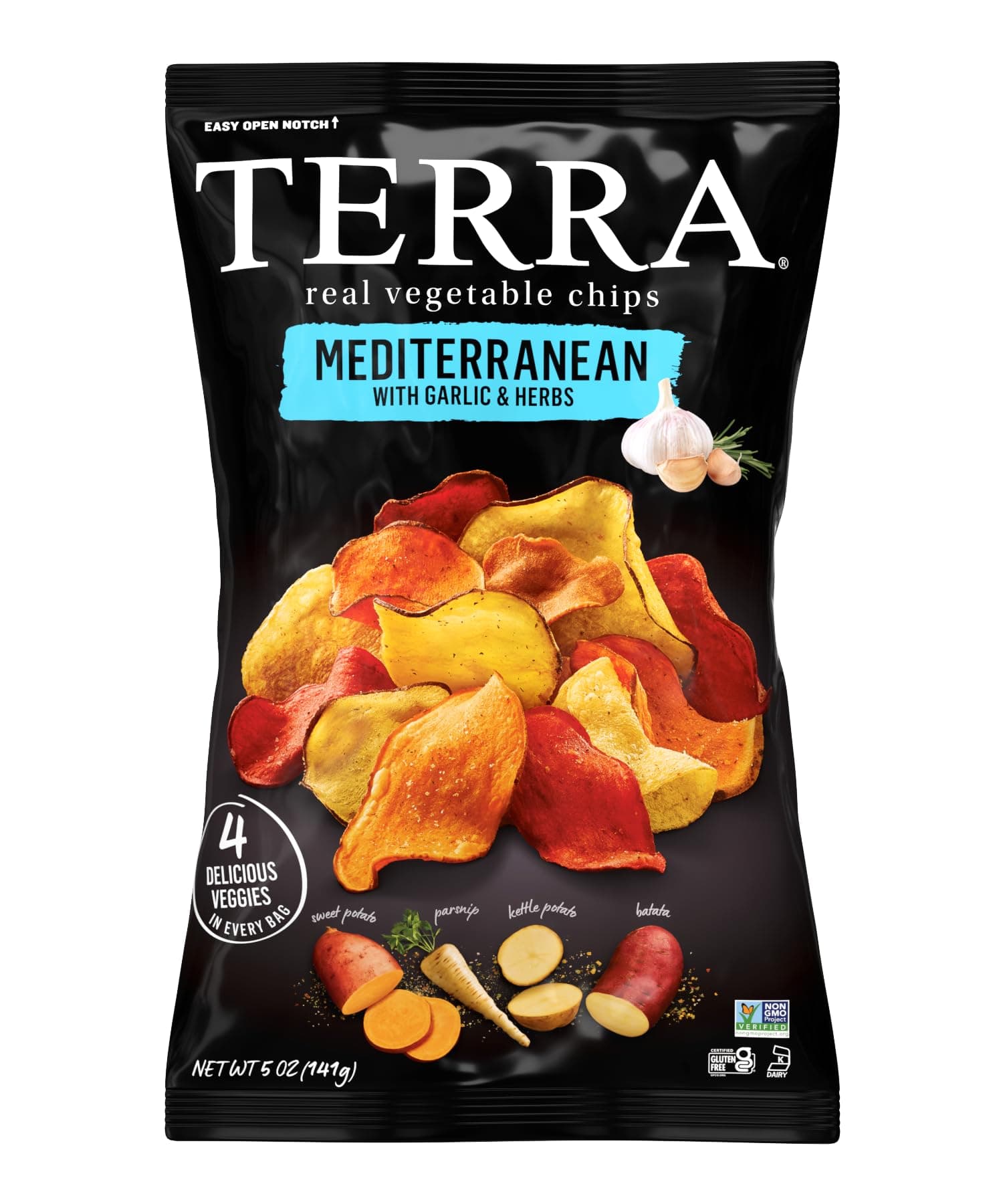 Terra Vegetable Chips, Mediterranean Garlic & Herbs Real Vegetable Chips, 5 oz (Pack of 6)
