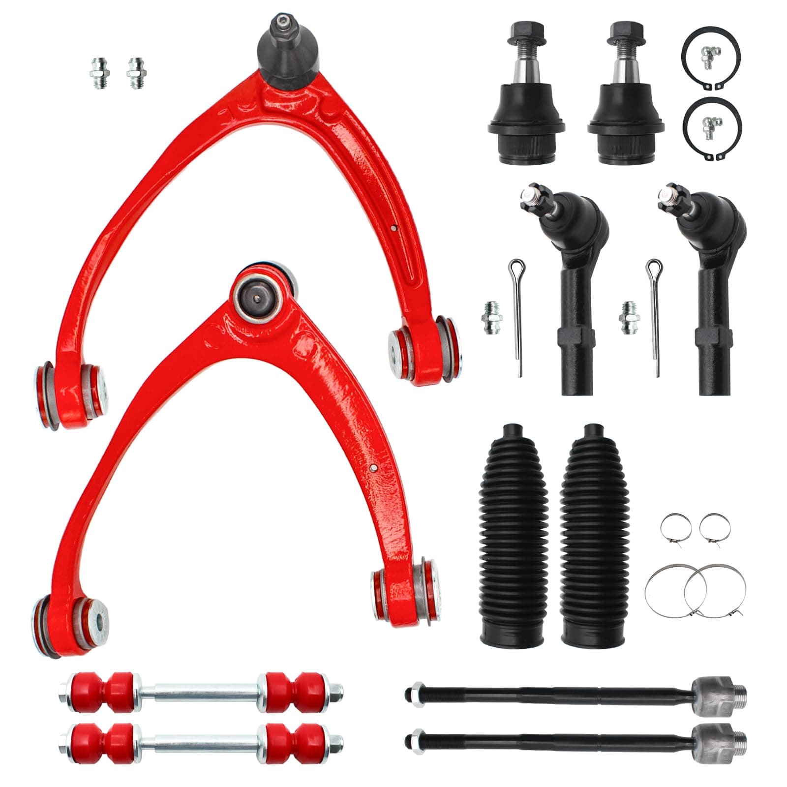 Front End 12pc Suspension Kit for 2007-2013 Chevy Silverado 1500 Suburban Yukon Sierra XL 1500 Tahoe Escalade ESV EXT 2 Upper Control Arms 2 Sway Bars 4 Tie Rods 2 Lower Ball Joints 2 Boots(12pc)