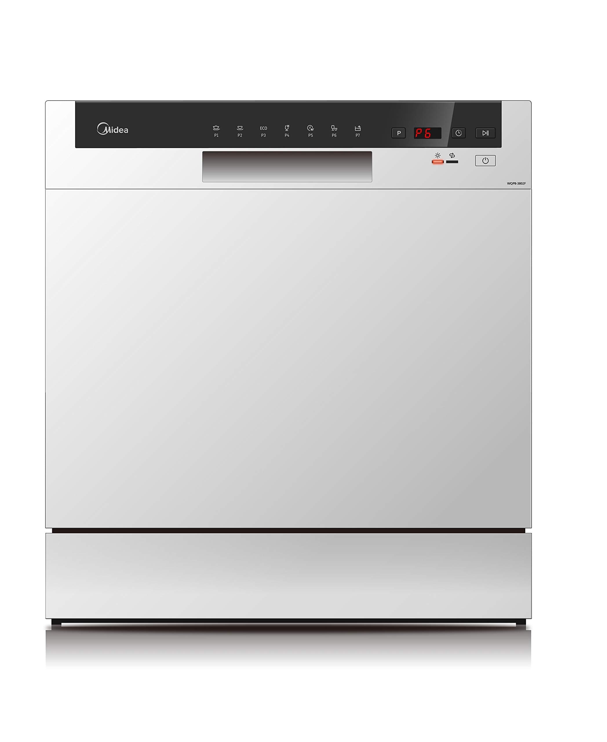 Counter Top Dishwasher, Portable, 8 Place Settings, 7 Programs, Inverter Quattro, Silent & High Energy Efficient, Rapid Wash, Child Lock, Self Cleaning, 70 Intensive White, WQP8-3802F-S