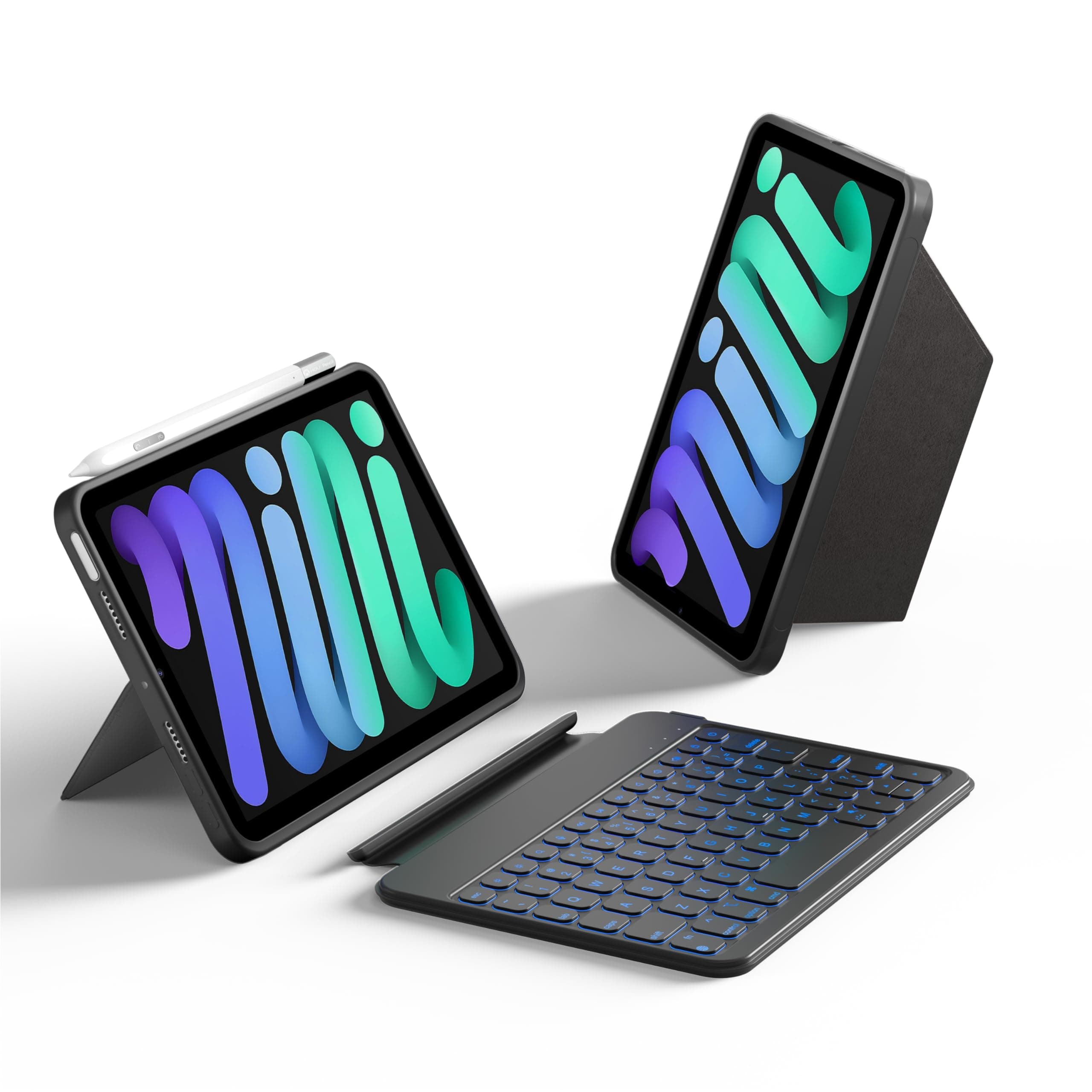 Keyboard Case for iPad Mini 6 2021 8.3", Ultra Slim Folio Type of Keyboard, Magnetic Detachable, Multi-Angle, Full Edge Protective Cover, 7-Color Backlit