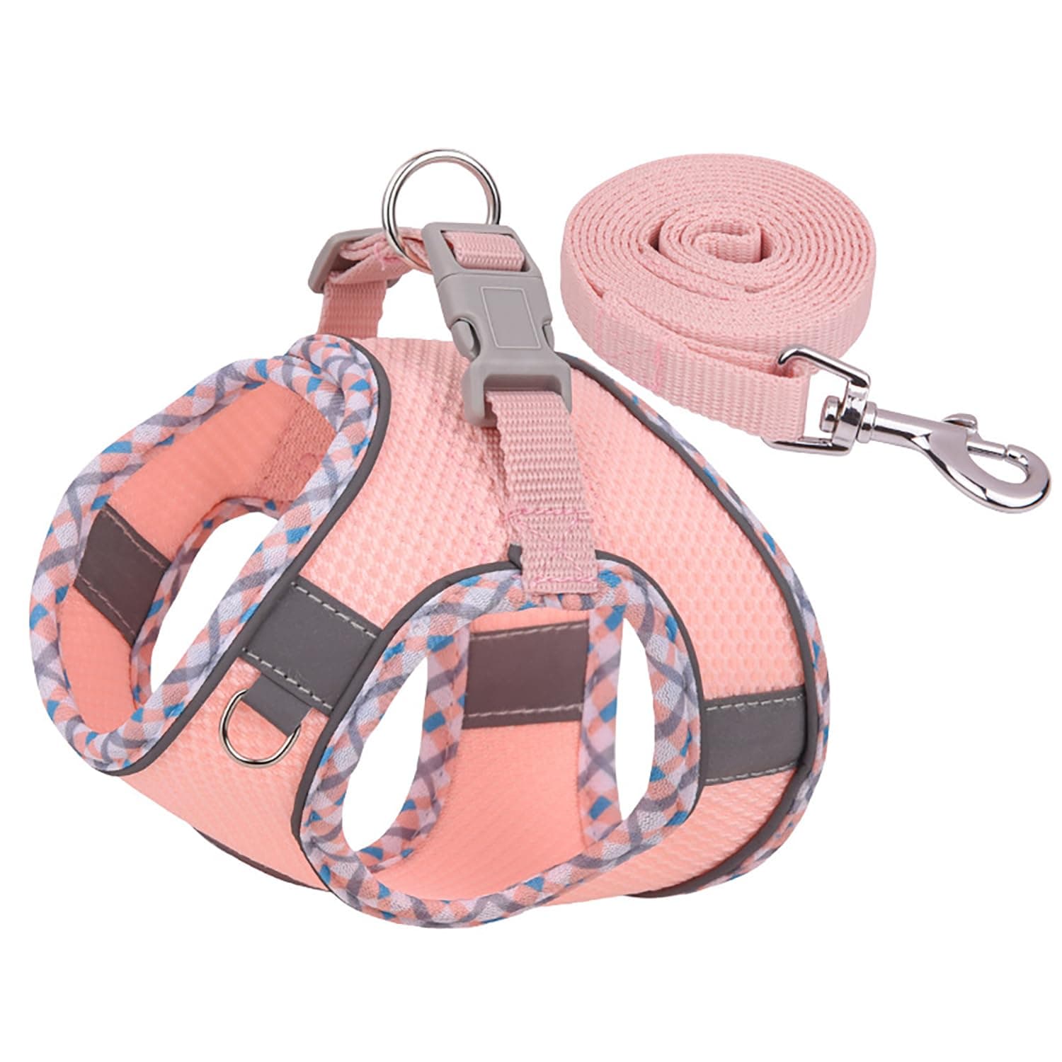 ALMEKAQUZ Dog Harness for Small Medium Large Dogs No Pull, Puppy Harness and Leash Set, Easy Walk Dog Harness for Walking, Running, Training(Pink, XXS)
