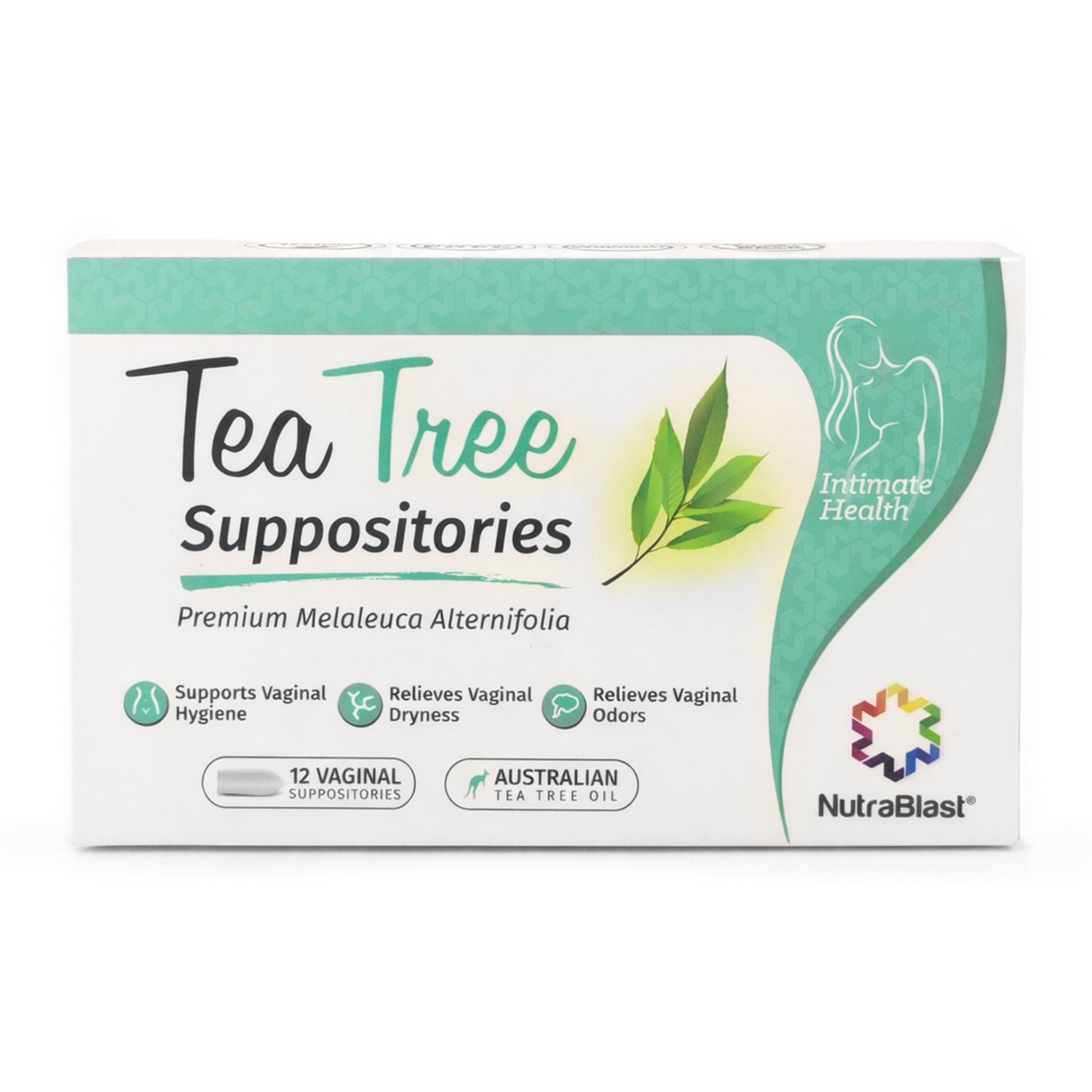 Tea Tree Oil Suppositories (12 Count) | All Natural Intimate Deodorant for Women | Restore Feminine Balance | Made in USA