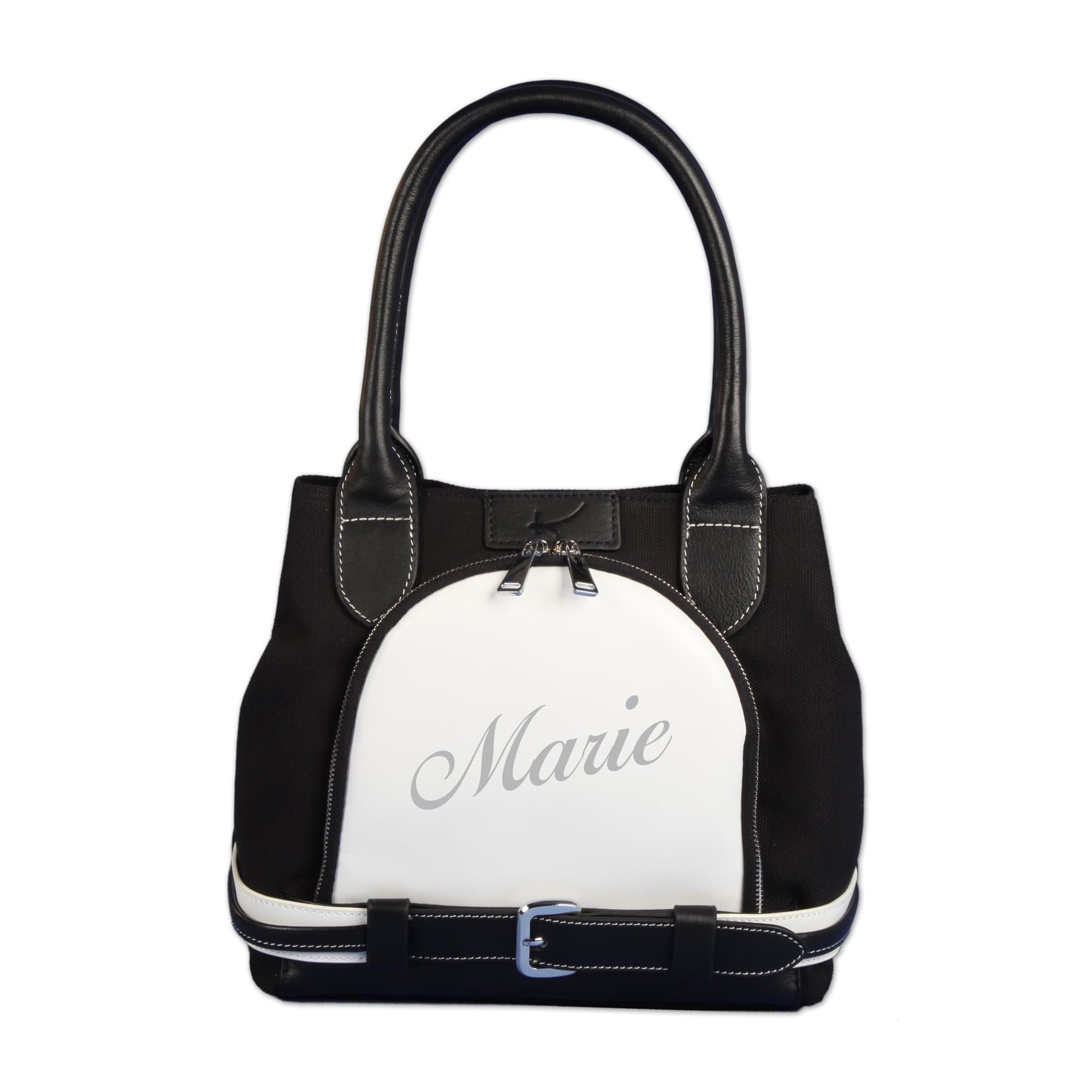 KELLERMANN Golf personalized handbag MY WAY black/white 28 x 23 x 21 cm (W x H x D) custom-stitched with a MONOGRAM. Canvas, finest leather