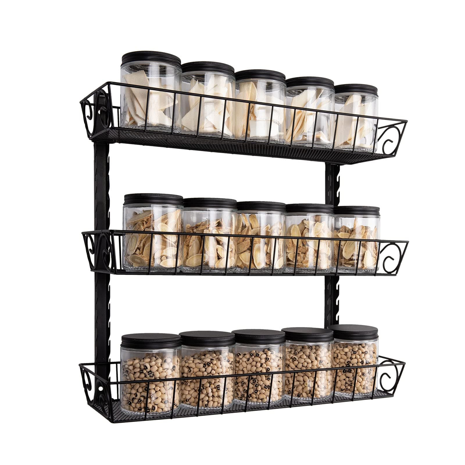 SWOMMOLY Adjustable Wall Mount Spice Rack, 3-Tier Dual-use (Multi-use) Organizer, Black
