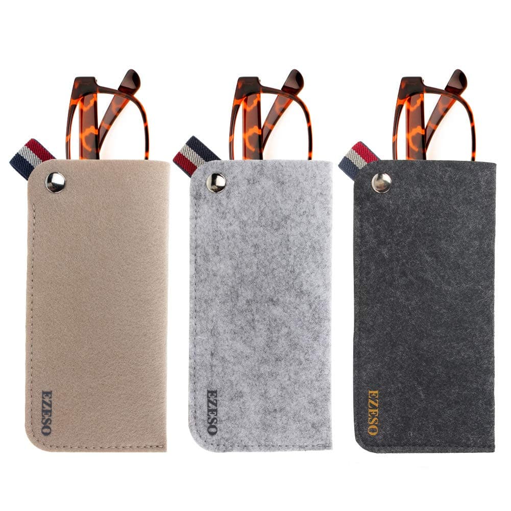 3 Pack Eyeglass Cases - Soft Felt Slip-in Pouch Case - Glasses Storage Case Makeup Pouch