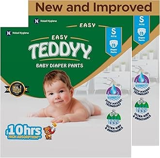 TEDDYY Baby Easy Small Diaper Pants 156 Count (Pack of 2), 4-8 kgs, 10 hrs Leak Protection, Anti - Bacterial