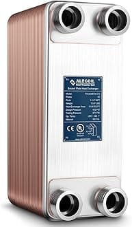 Alecoil 5x12" 60 Plates Heat Exchanger with 1-1/4" MPT Port Water to Water 316L Stainless Steel Brazed Plate Heat Exchanger for Water Heating, Floor Heating, Commercial and Industrial Refrigeration