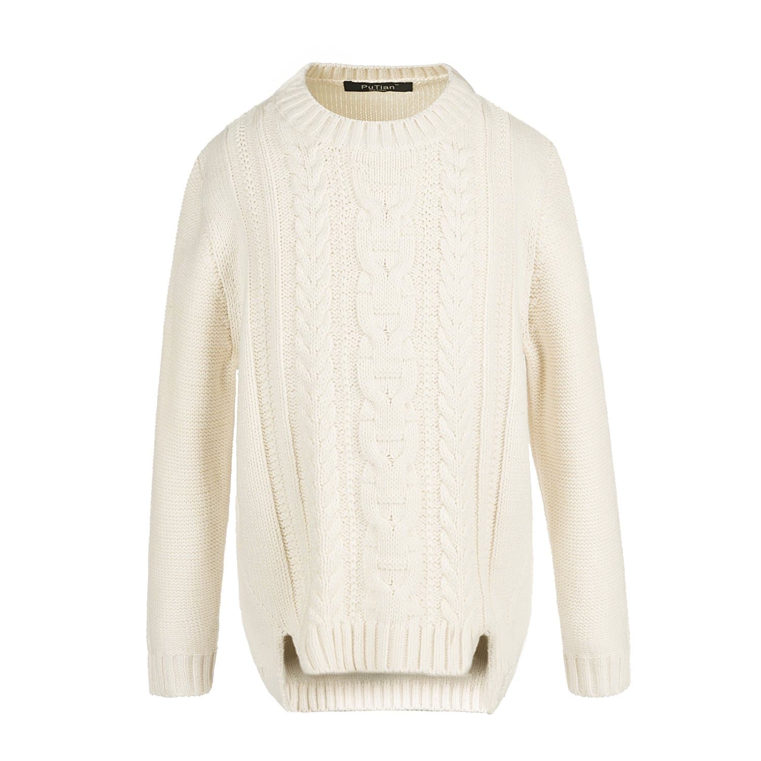 PuTian Kids-Girls Basic Long Sleeve Pullover Popular Knit Sweater-White-[6-7Years]