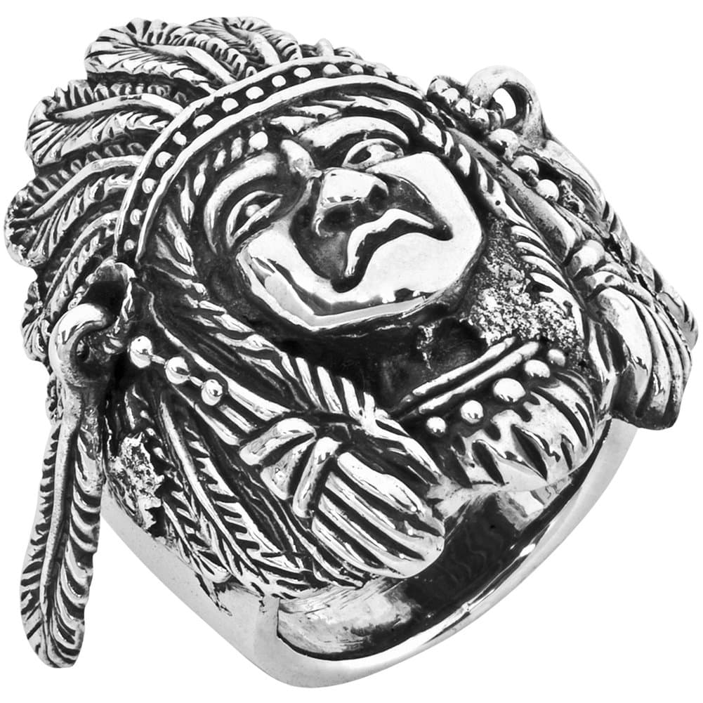 Thai One On Large Indian Head .925 Sterling Silver Ring - 8