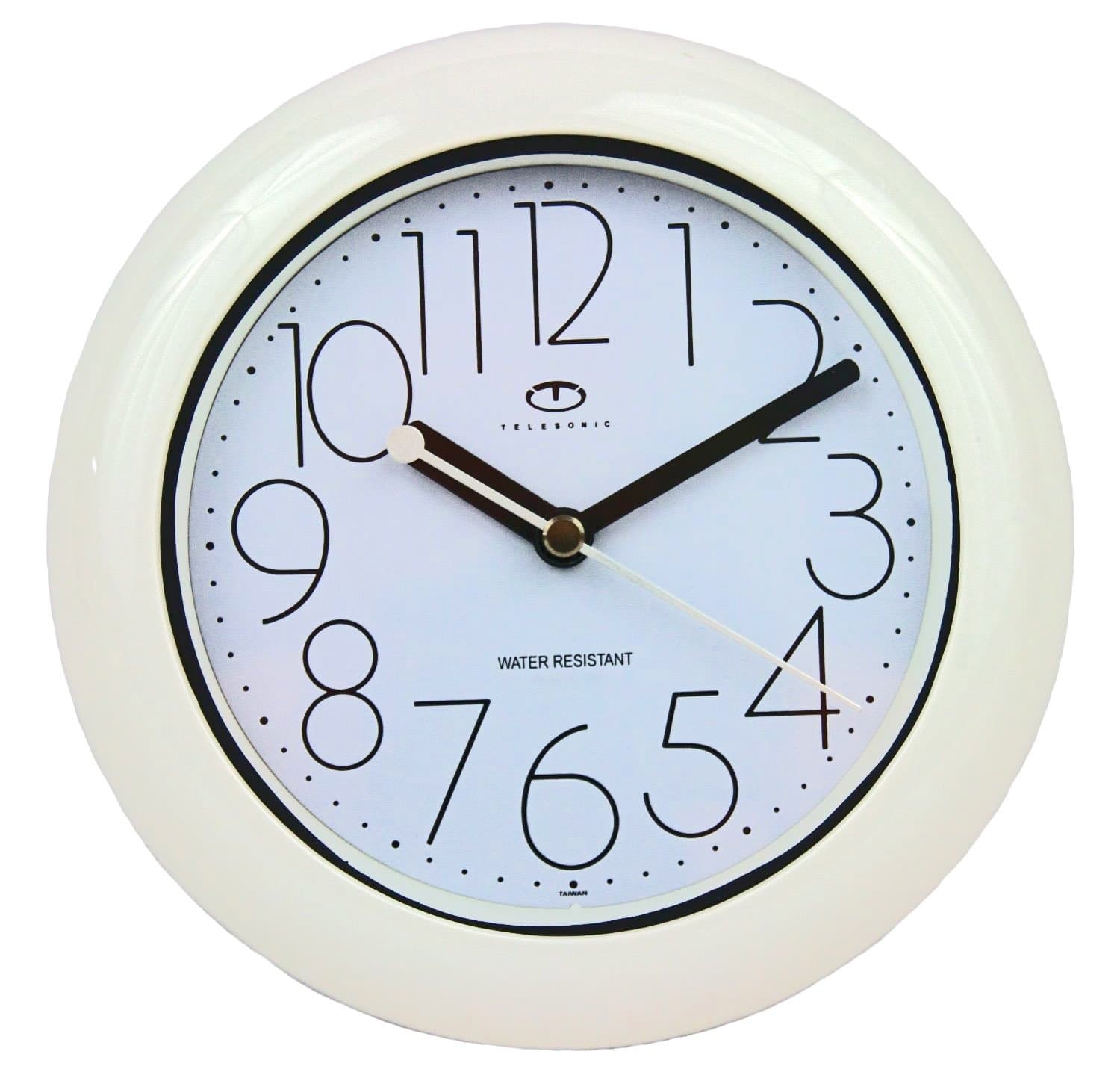 Telesonic Water Resistant Wall Clock with Quiet Sweep Movement - White