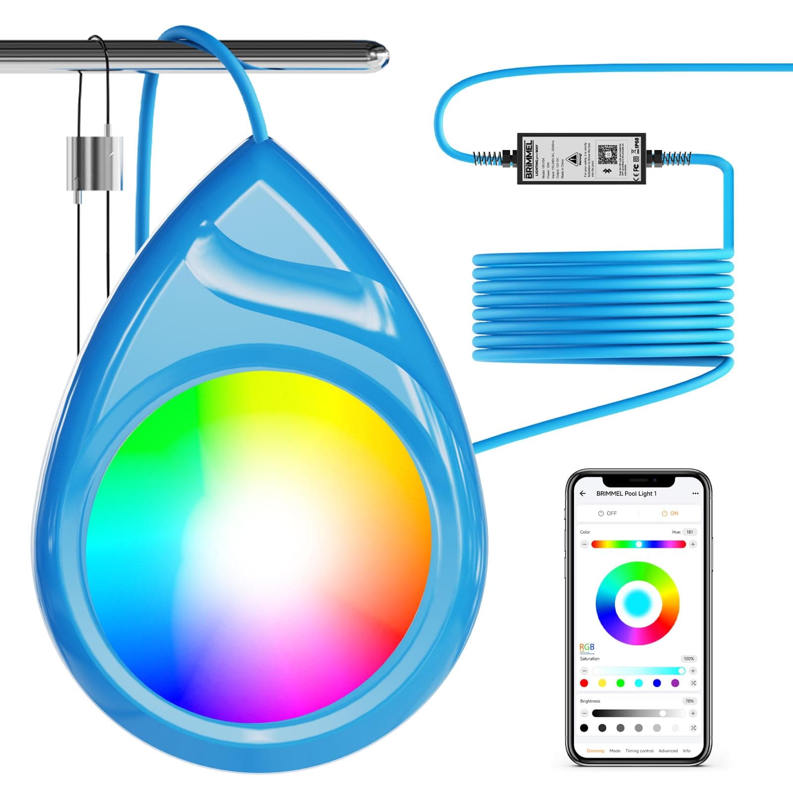 LED Pool Lights for Above Ground Underwater Pond Light with App Control, RGB Color Changing Music Sync Swimming Pools Lighting, IP68 Waterproof Low Voltage Submersible Light Timing Function, 26ft Cord