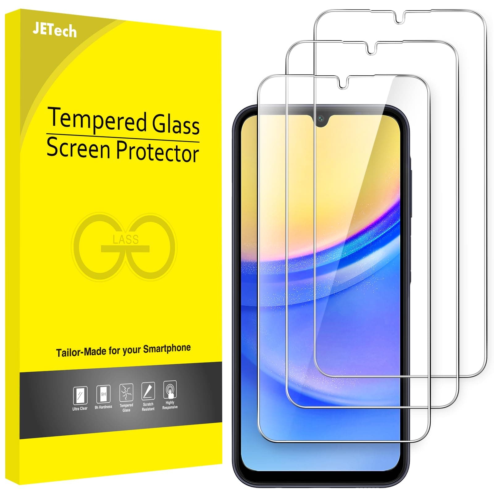 Screen Protector for Samsung Galaxy A15 4G / 5G 6.5-Inch, 9H Tempered Glass Film, Anti-Scratch, HD Clear, 3-Pack