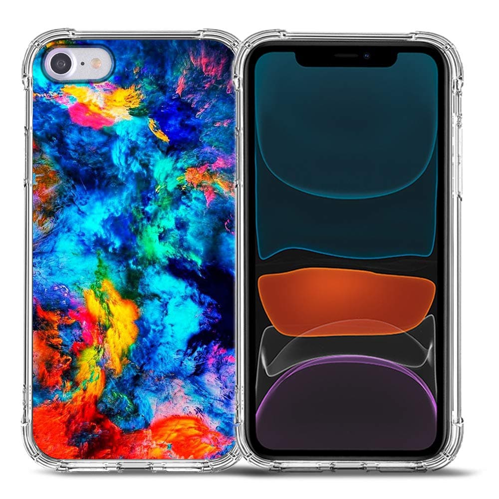 Bcov iPhone SE 2022 Case,iPhone SE 2020 Casse,iPhone 8 Case, Colorful Mixed Painting Drop Protection Shockproof Case TPU Full Body Protective Scratch-Resistant Cover for iPhone 8/7