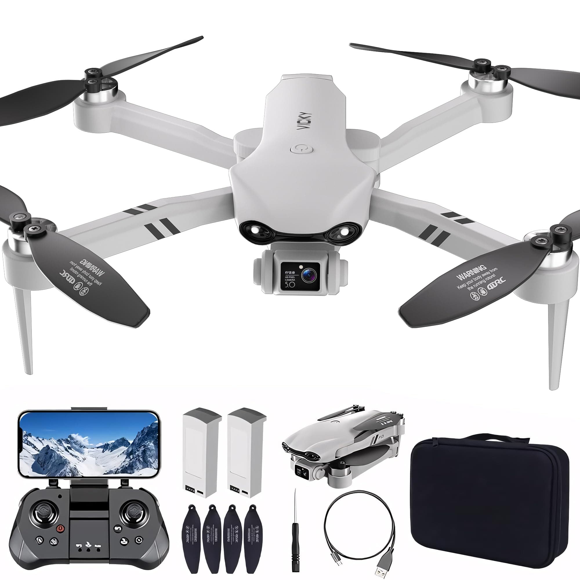 Drone with Camera for Adults, 2K UHD GPS RC Drone Brushless Motor, Smart FPV Foldable Quadcopter for Beginners, 5G WIFI Transmission, Auto Return, Follow Me, Waypoints, Altitude Hold, 30 Mins Flight