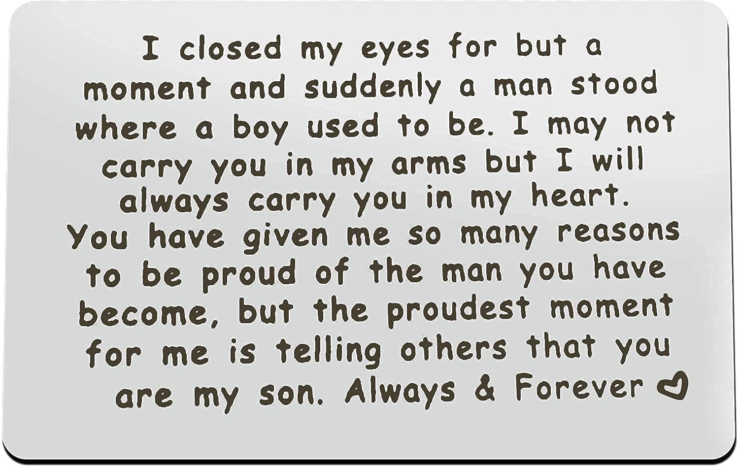 Son Gift from Mum Dad, Engraved Wallet Insert Card for Son Inspirational Gift Graduation Gifts Inspirational Gifts for Son Wedding Christmas Birthday Gifts Son Wallet Card from Mum