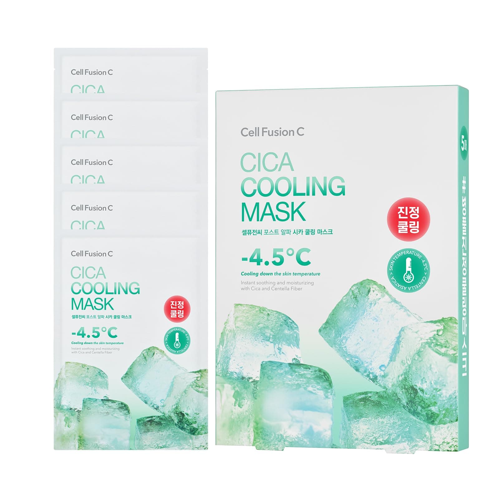 Post Alpha Cica Cooling Mask 5ea with Centella Asiatica & Panthenol, Hydrating and Calming Korean Face Mask for Acne-Prone Skin