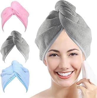 Ultra Plush Microfiber Hair Towel Wrap for Women, 3 Pack 10 inch X 26inch Purple, Ultra Absorbent Twist Hair Turban Drying Cap Hair Wrap, For Drying Curly, Long & Thick Hair (Gray+Blue+Pink)