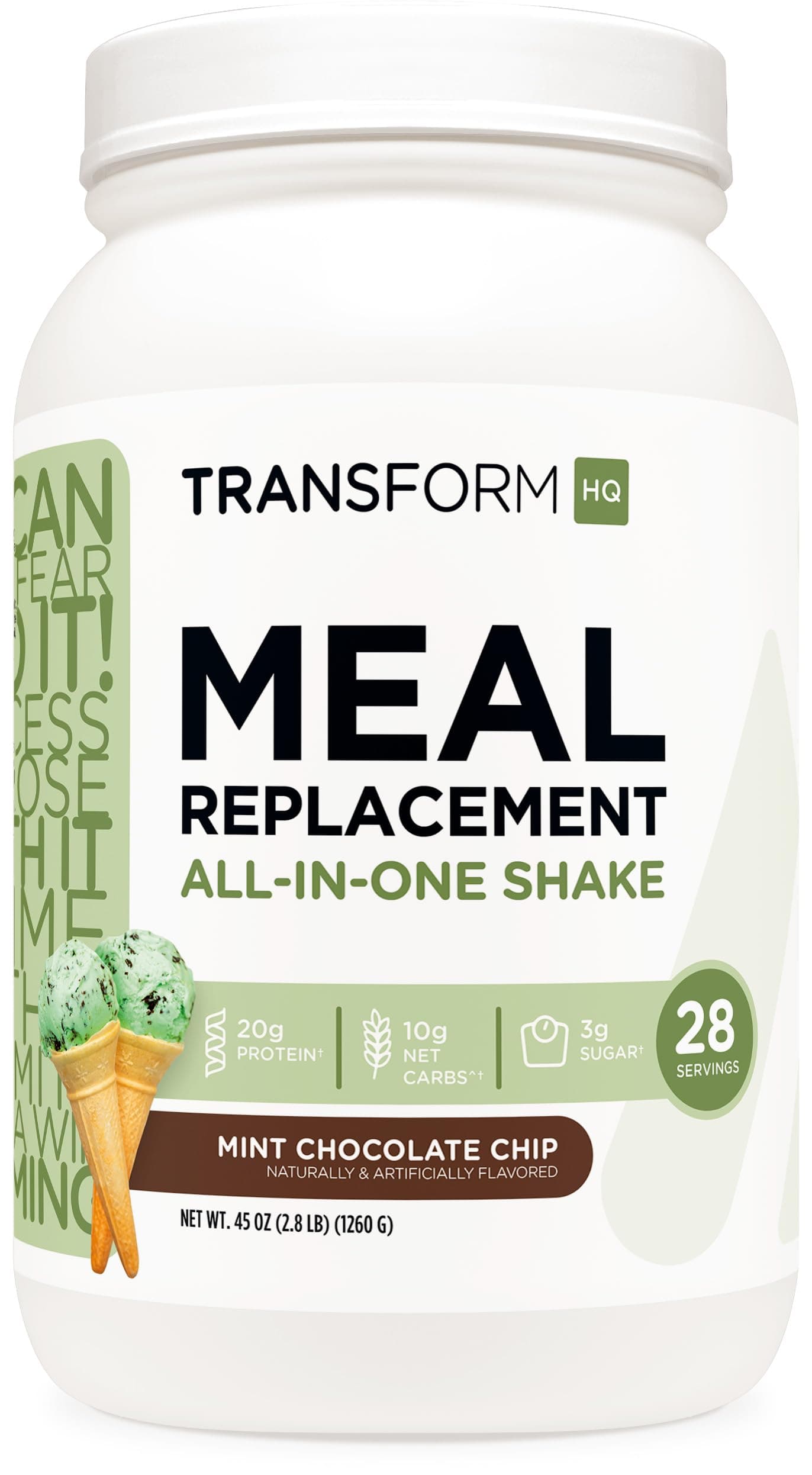 TransformHQ Meal Replacement Shake Powder 28 Servings (Mint Chocolate Chip) - 20G Protein per Serving, Non-GMO