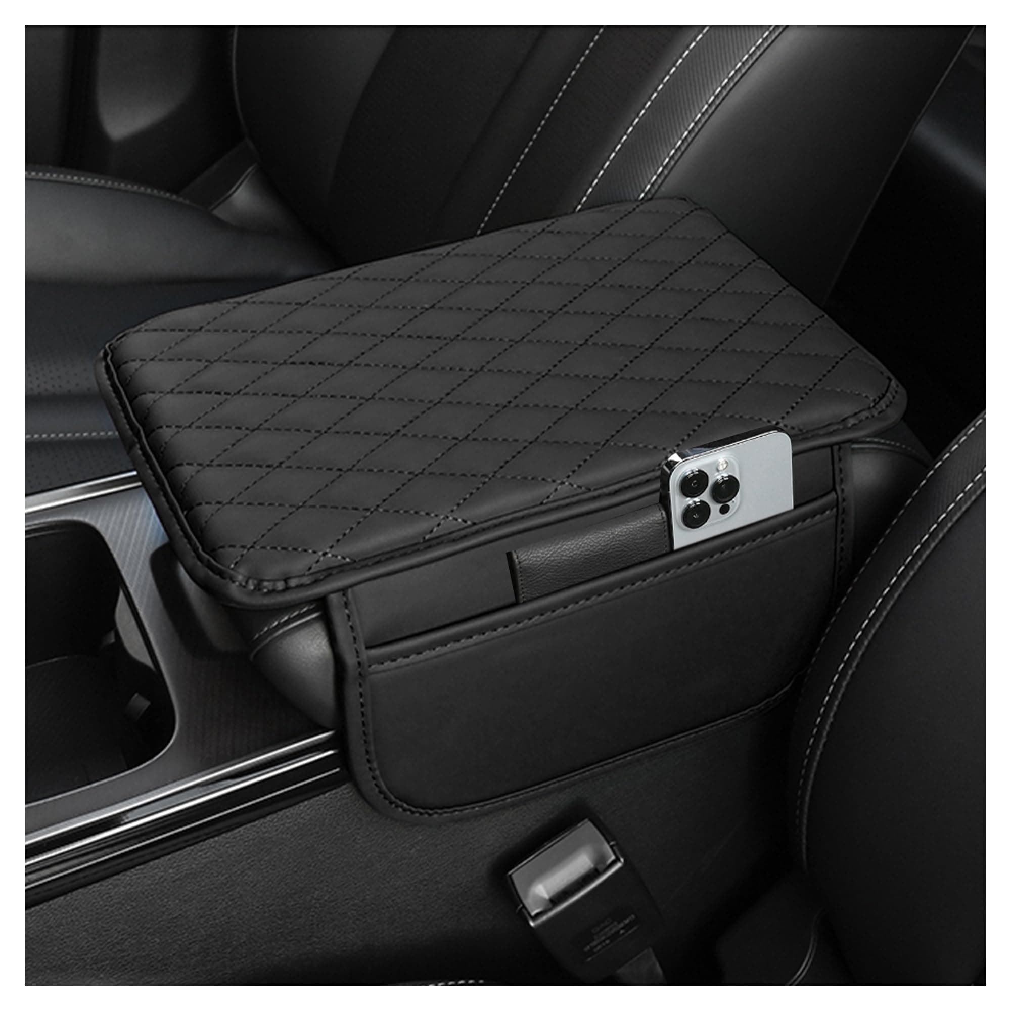 Center Console Cover, Comfortable Armrest Cover For Car, Microfiber Leather Car Cushion With 2 Storage Bags,Universal Box Interior Accessories Most Vehicles