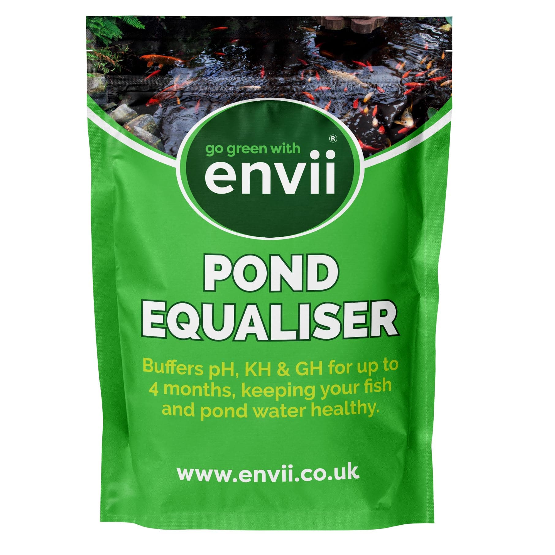 Pond Equaliser – Pond pH Buffer Instantly Balances, and Stabilises pH, KH and GH Levels, Pond Ammonia Remover, Works All Year Round Through Winter - 250g