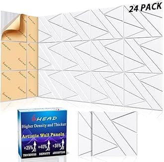 24 Pack Self-Adhesive Soundproof Wall Panels, 12 x 12 x 0.47 In Sound Proof Foam Panels for Walls, 1.2lb/ft³ High Density, Thicker 0.47in, Acoustic Panels, Noise Dampening Panels for Studio White