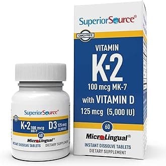 K2 (MK-7) 100 mcg, with D3 (5,000 IU) Supplement, Quick Dissolve MicroLingual Tablets, 60 Count, Strengthen Bones, Cardiovascular & Immune System Support, Non-GMO