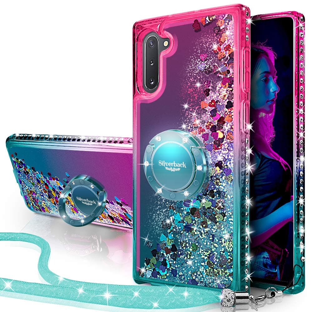 Miss Arts Galaxy Note 10 Case, [Silverback] Moving Liquid Holographic Glitter Case With Kickstand, Bling Diamond Ring Slim Protective Case for Girls Women for Samsung Galaxy Note 10 -Green