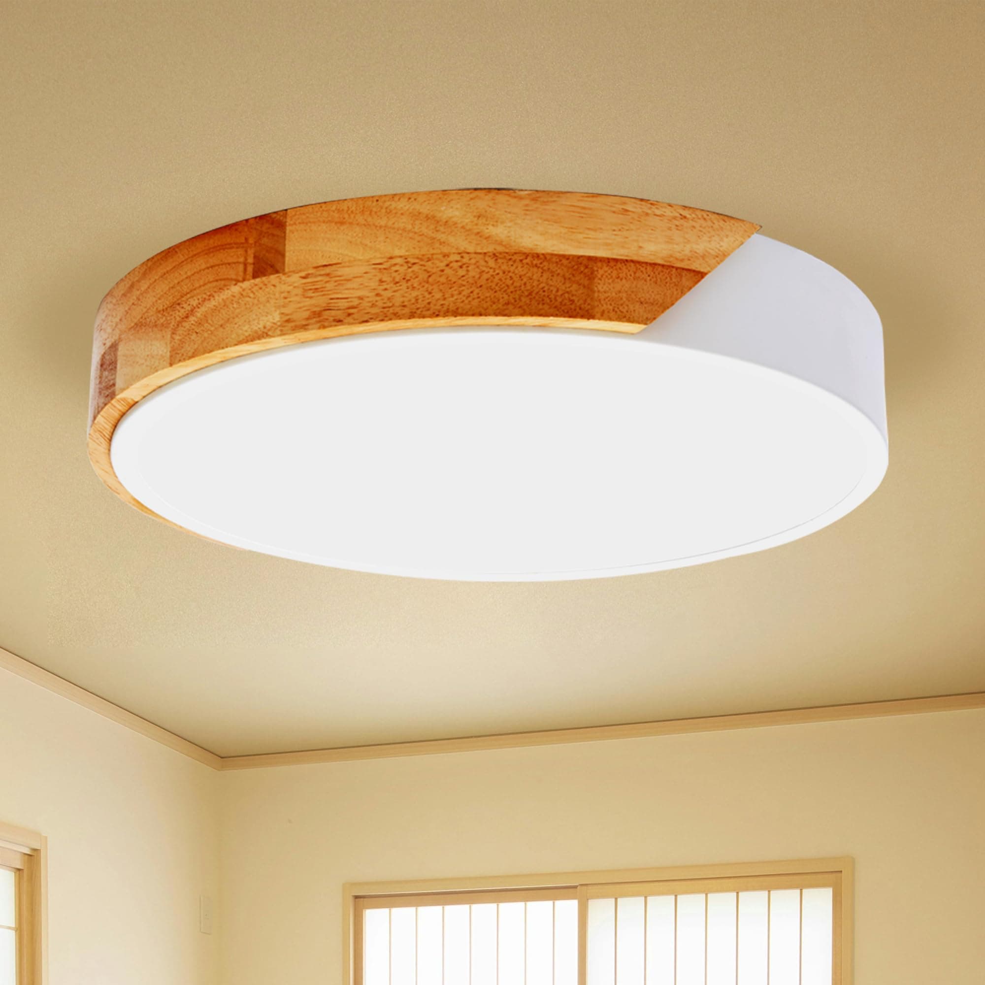 Dimmable LED Wood Flush Mount Ceiling Light Fixture 2700-5000K Tunnable 12 Inch,24W Modern Close to Ceiling Light Fixtures,Bedroom Lights for Kitchen,Hallway(White, Type A 5CCT)