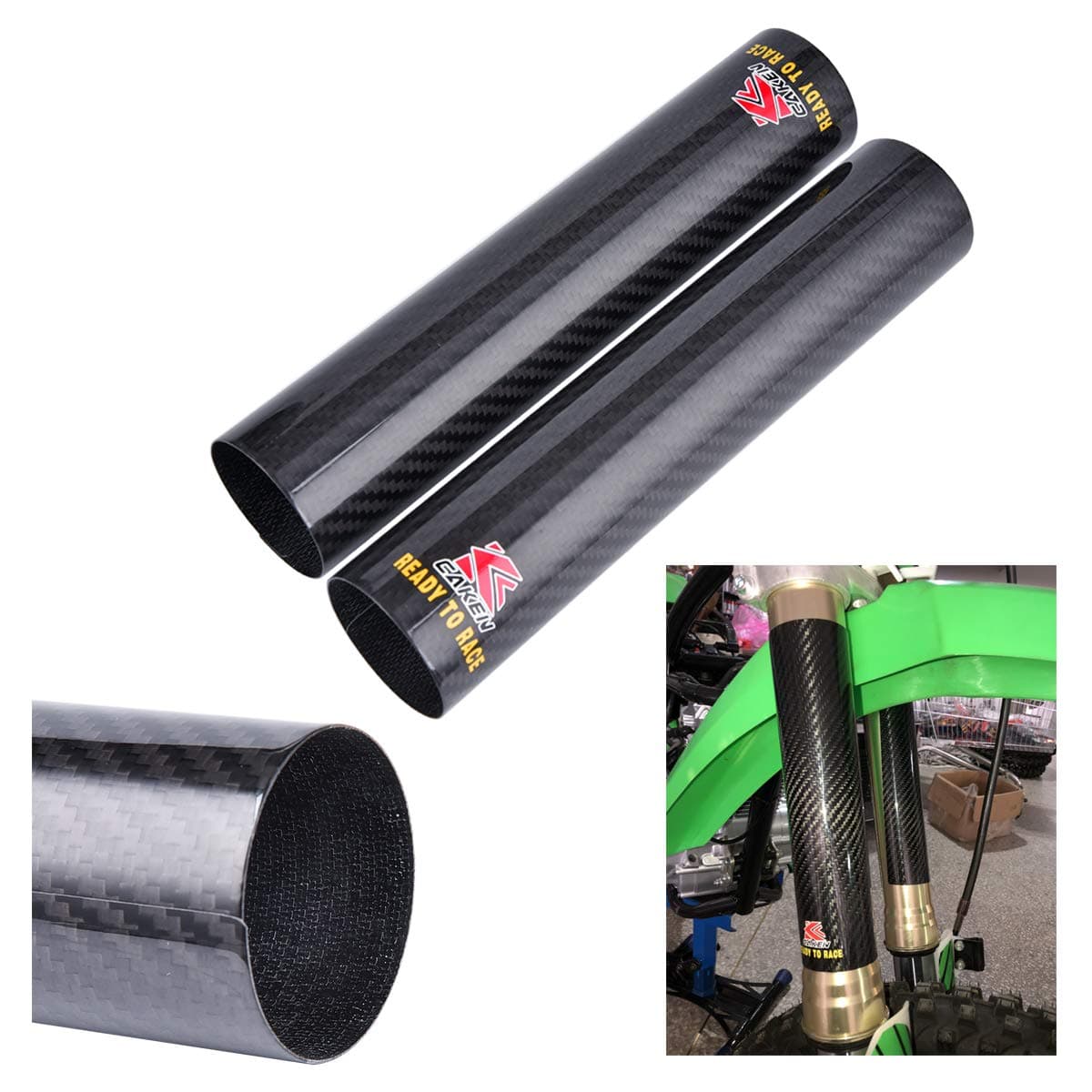 PRO CAKEN 8.9"Carbon Fiber Front Shock Absorber Lower Fork Protector Wrap Guard Cover Gaiter Boots Replacement for Dirt Bike Motorcycle XR250 CRF250L CRF250M WR250R WR250X KLX250 D-Tracker DR-Z400SM