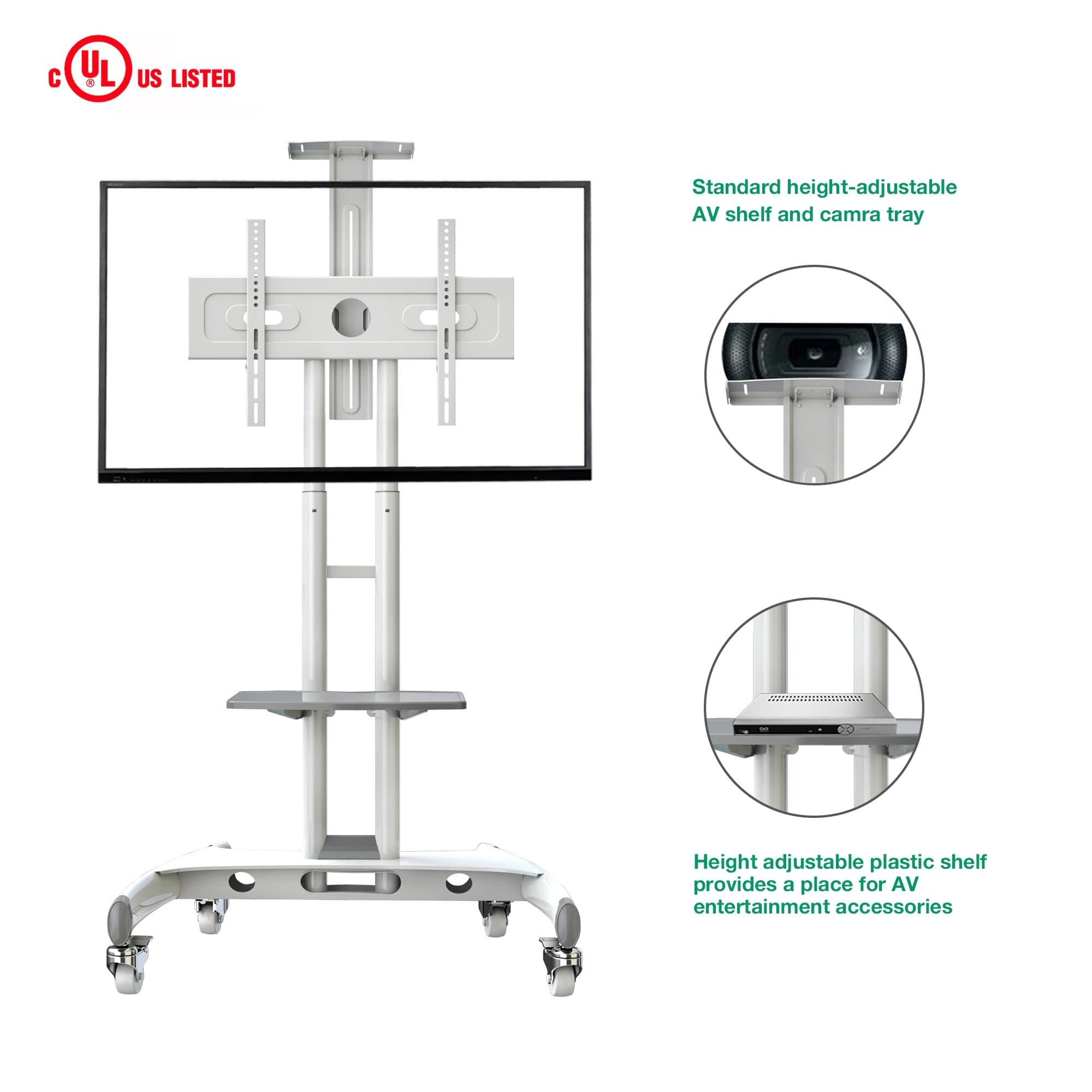 Universal Mobile TV Stand For LED OLED Plasma 32 To 65 Inch White
